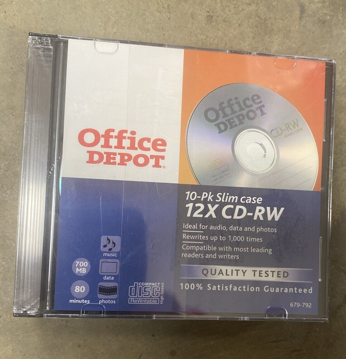 Office Depot Brand 10 Pack CD-RW 12X Speed 700MB 80Min Music Data Photos Sealed