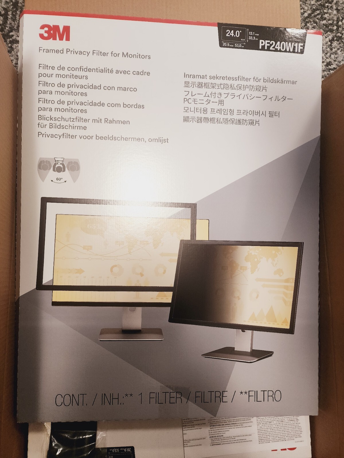 3M Framed Privacy Filter for 22" Widescreen Monitor,16:10, PF220W1F