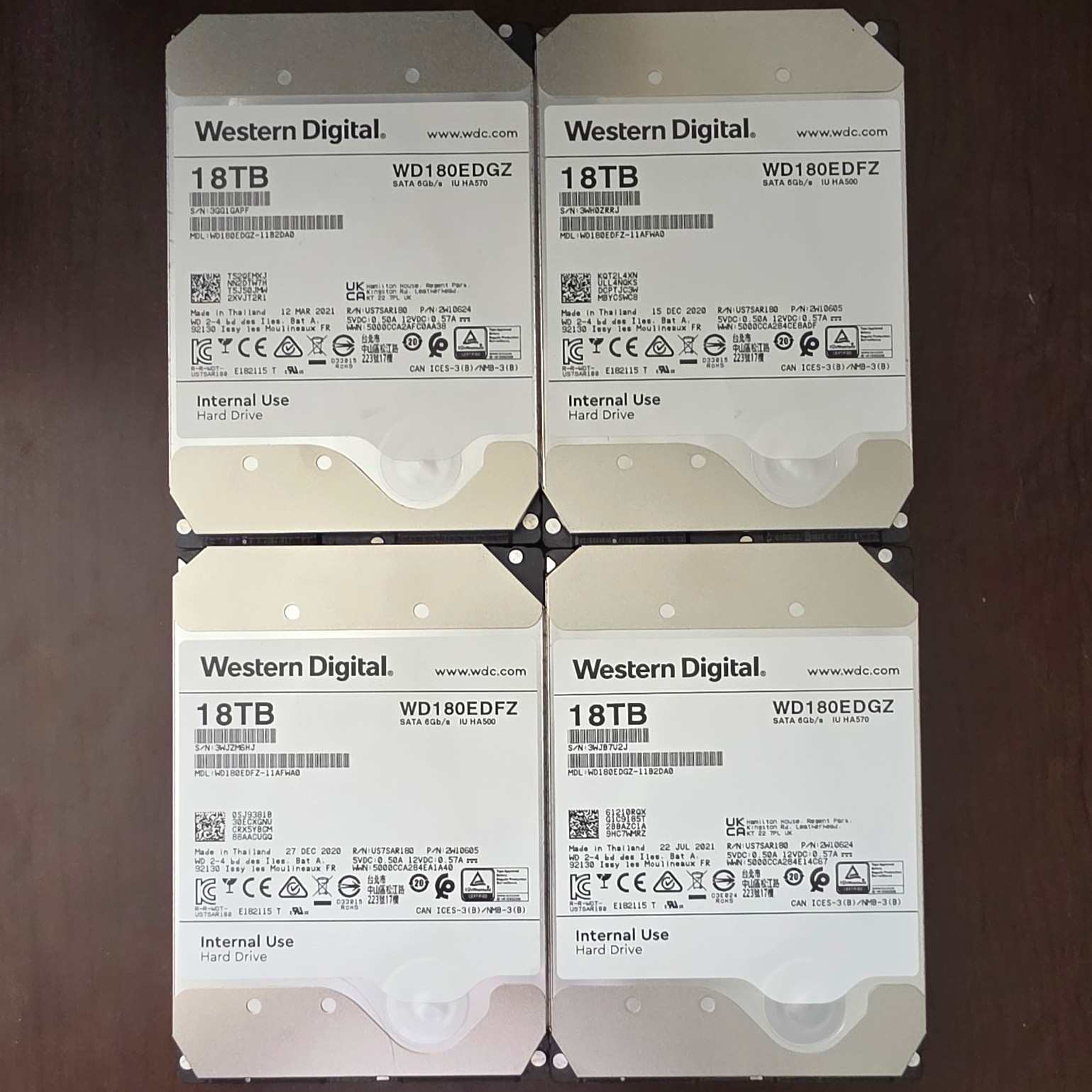 SET OF 4 Western Digital Ultrastar 18TB 3.5" SATA III 7200RPM WD180EDGZ/EDFZ