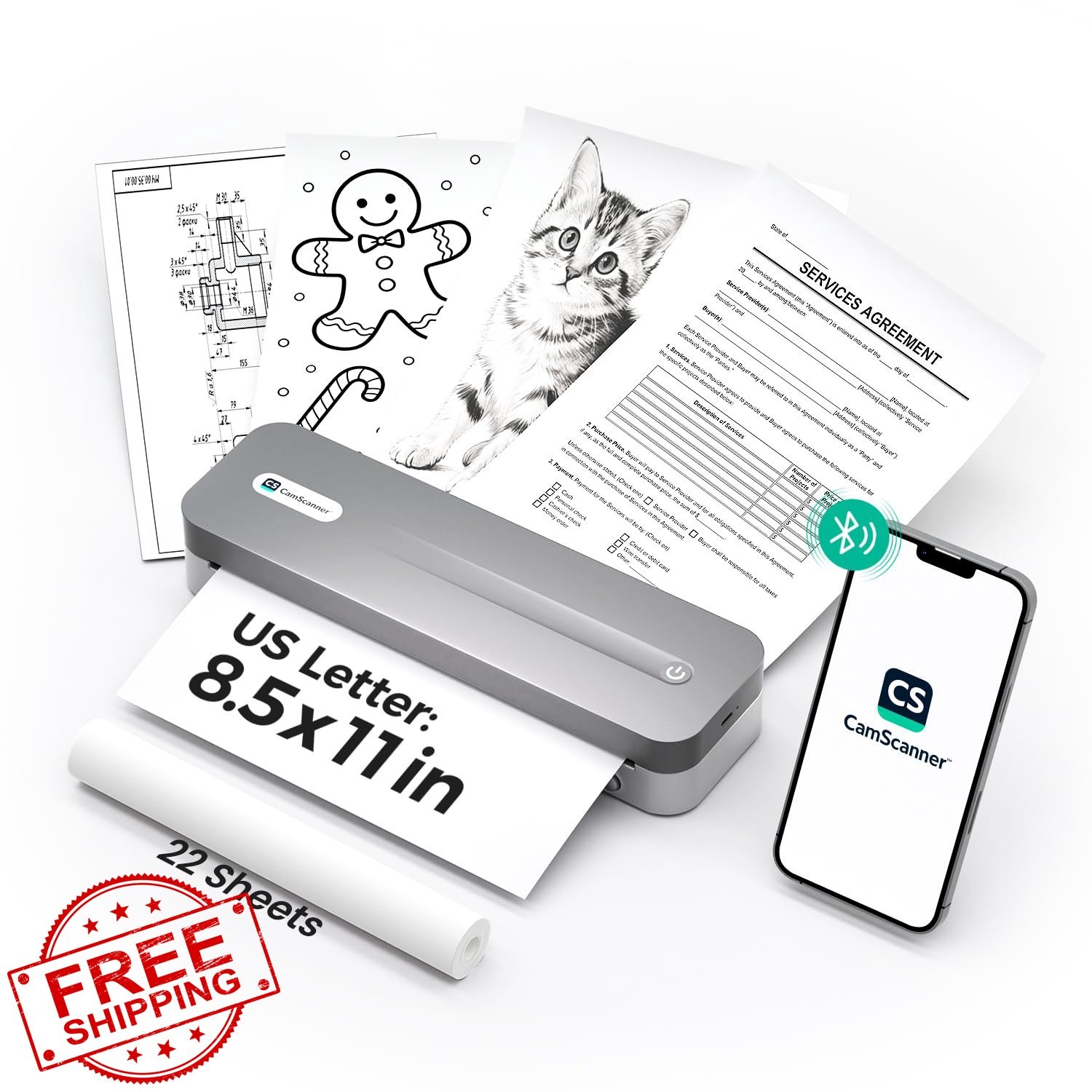 CamScanner P1 Pro Ink-Free Thermal Printer, US Letter Bluetooth Mobile