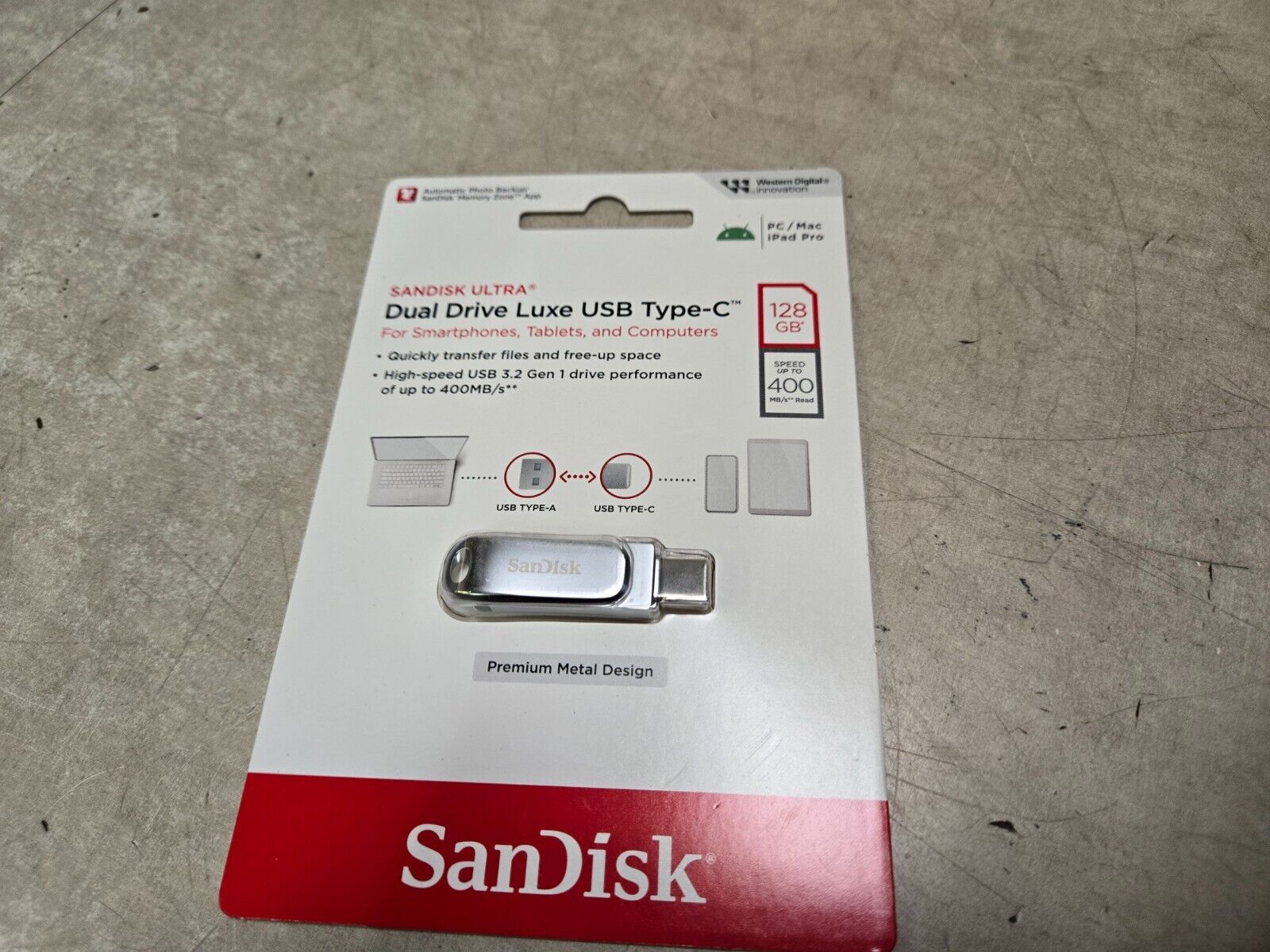 SEALED SanDisk - Ultra Dual Drive Luxe 128GB USB 3.1, USB Type-C Flash Drive