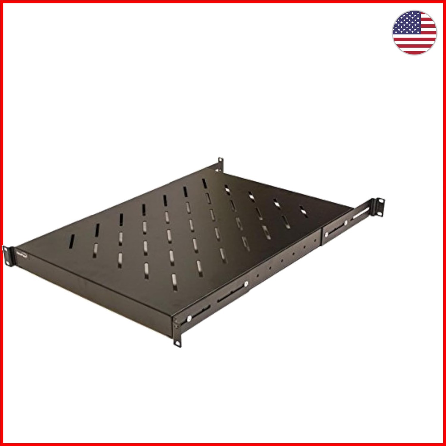1U 19-Inch Rack Mount Server Shelf - Adjustable 18-34" Deep, Black Alloy Steel