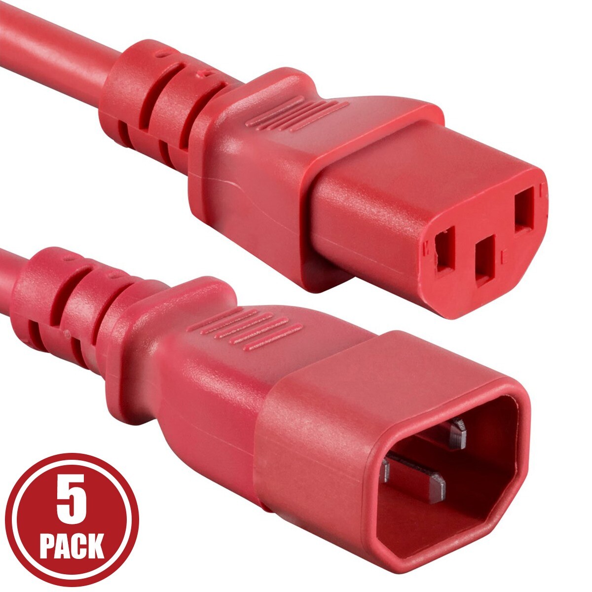 5x 2FT Power Extension Cord Cable IEC Kettle C14 To C13 Male To Female 18/3 Red