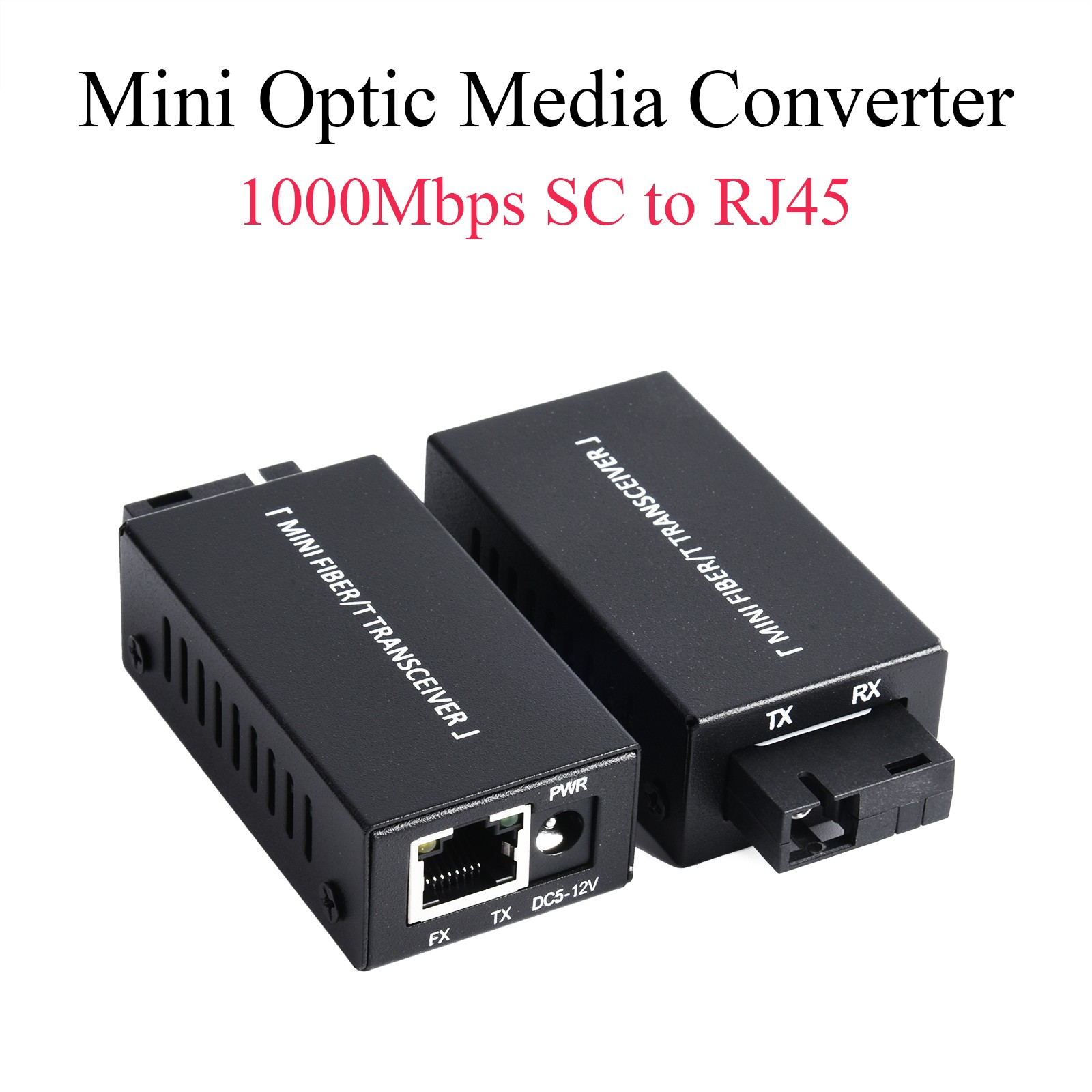 1Pair Fiber Media Converter Gigabit 100/1000Mbps 20Km SC to RJ45 Port