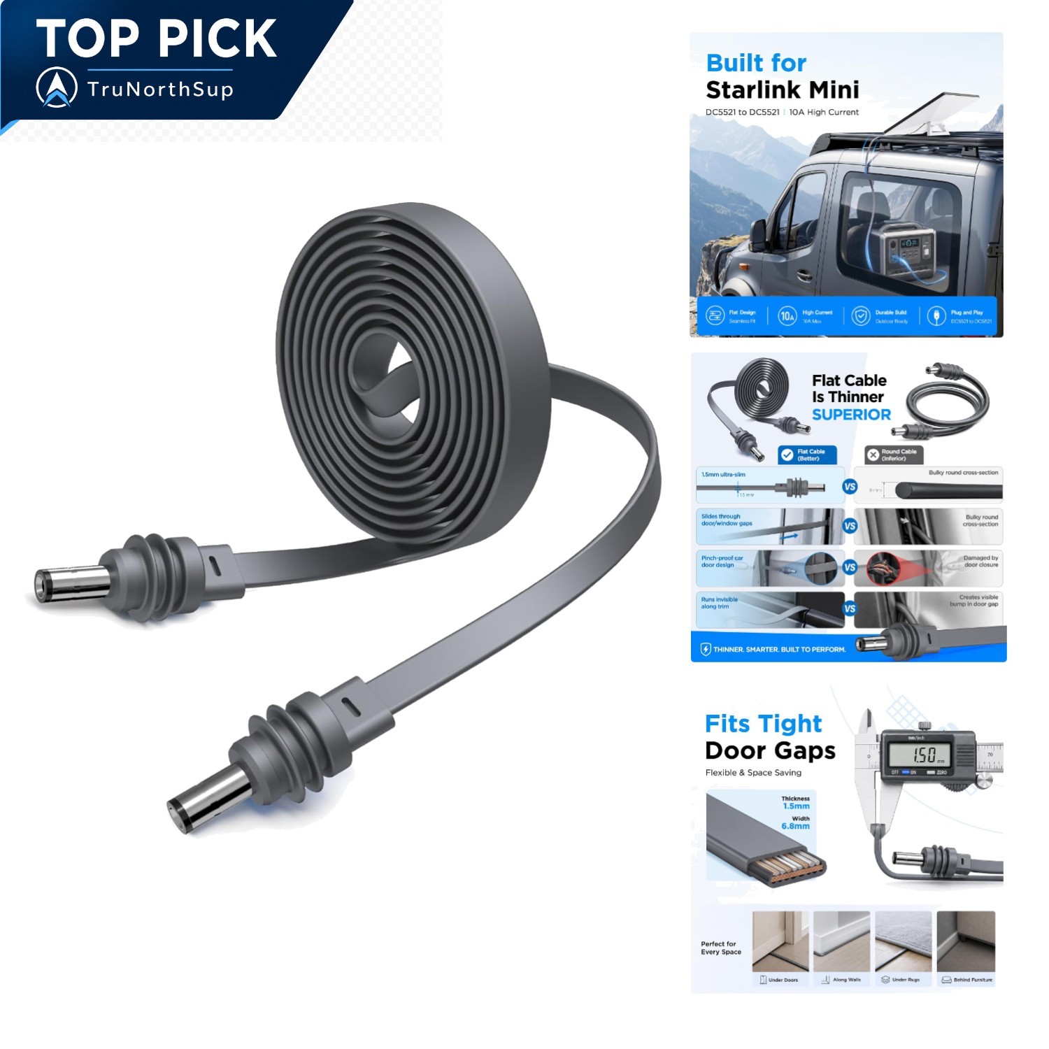 Starlink Mini DC Power Cable 16.4FT 5M Waterproof Flat Car Window Pass-Through