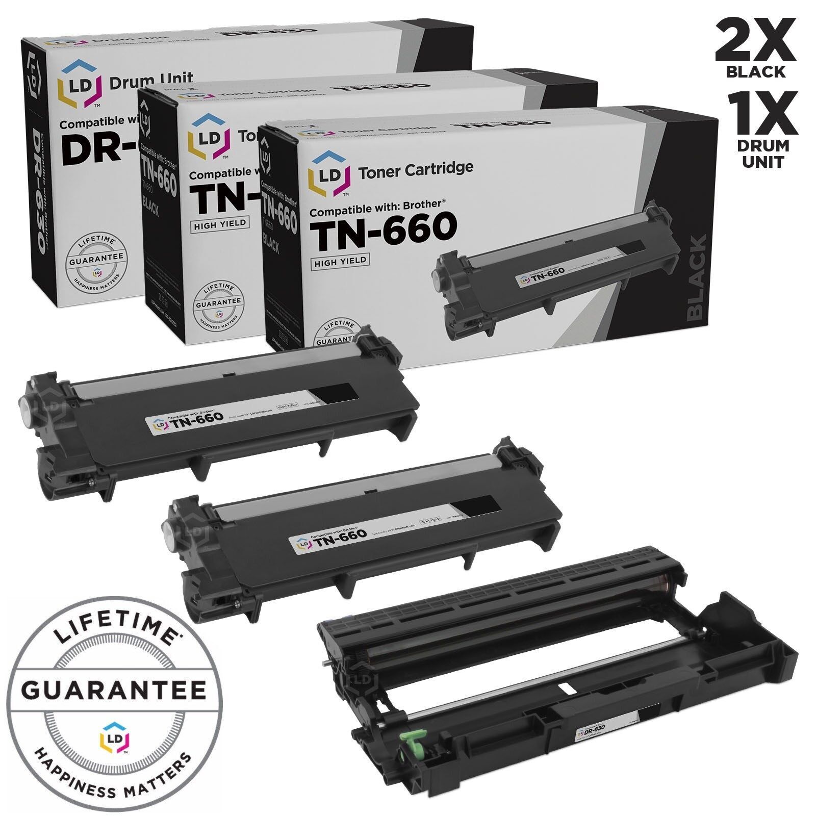 LD  3pk Compatible Black Laser Cartridge & Drum for Brother Toner TN660 DR630