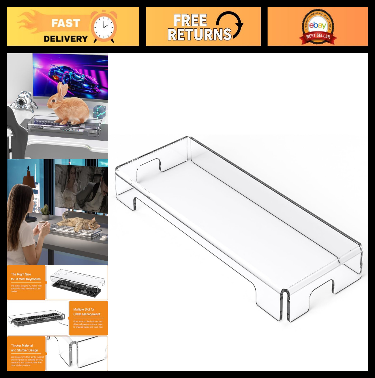 Clear Acrylic Mechanical Keyboard Cover - Full Size Dust Protector for Gaming &