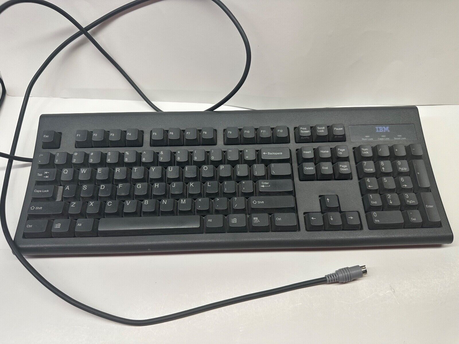 Vintage 1996 IBM KB-8923 black PS/2 keyboard with Windows keys, tested working