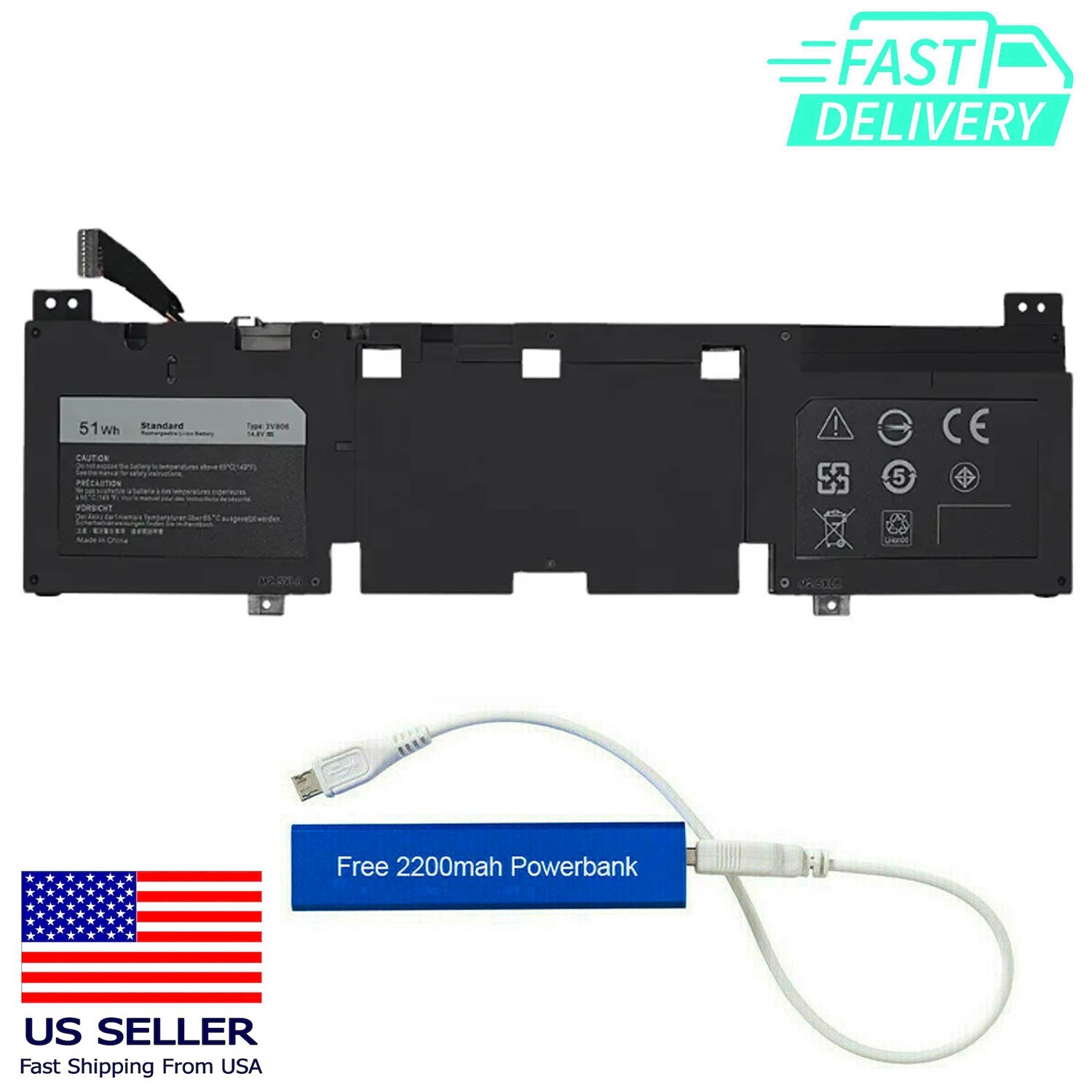 3V806 REPLACEMENT BATT FOR ALIENWARE 13 R2 P56G ALW13ED 51WH 62N2T 2VMGK N1WM4