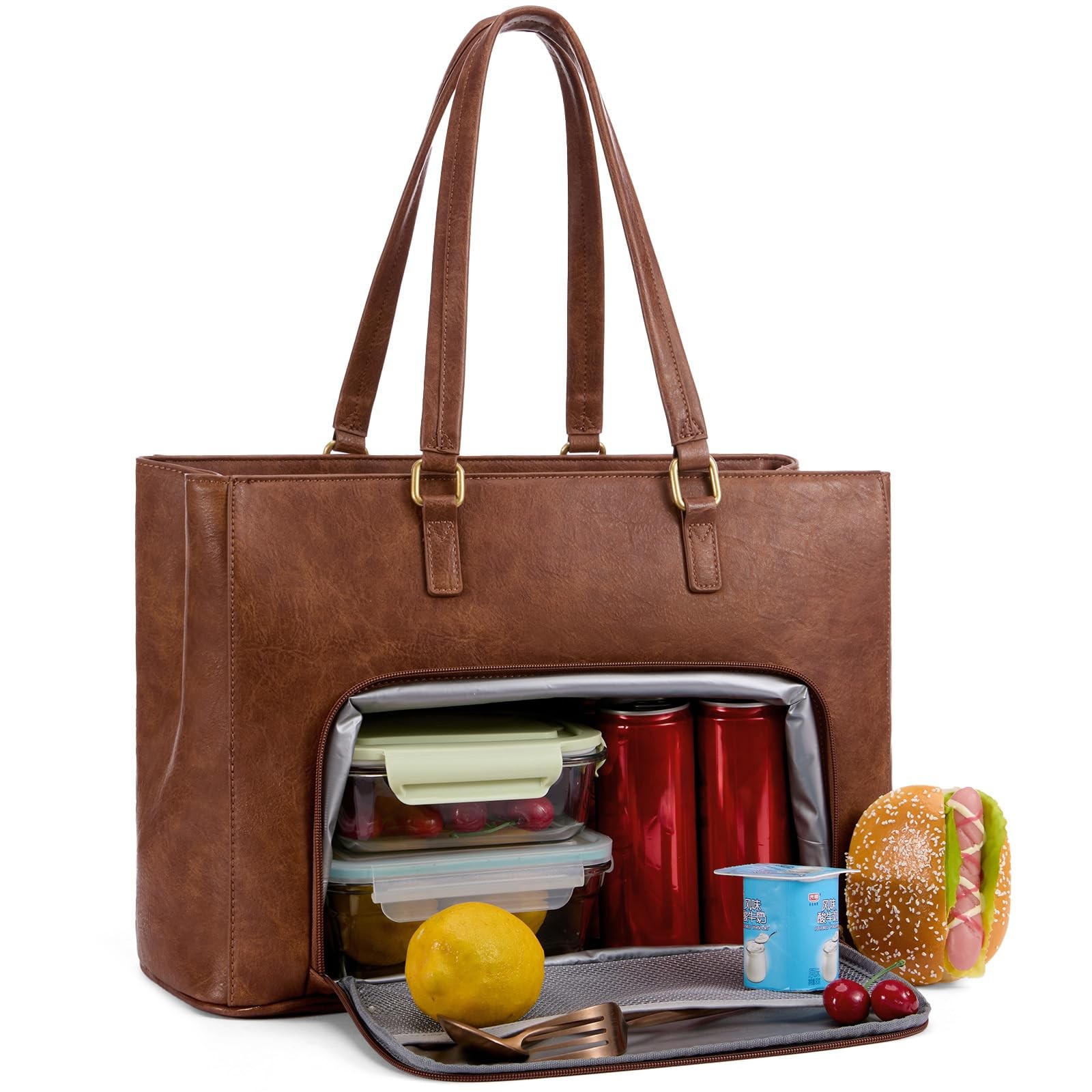 LOVEVOOK Lunch Tote Bag for Women,Work 15.6 inch, Retro Brown-lunch