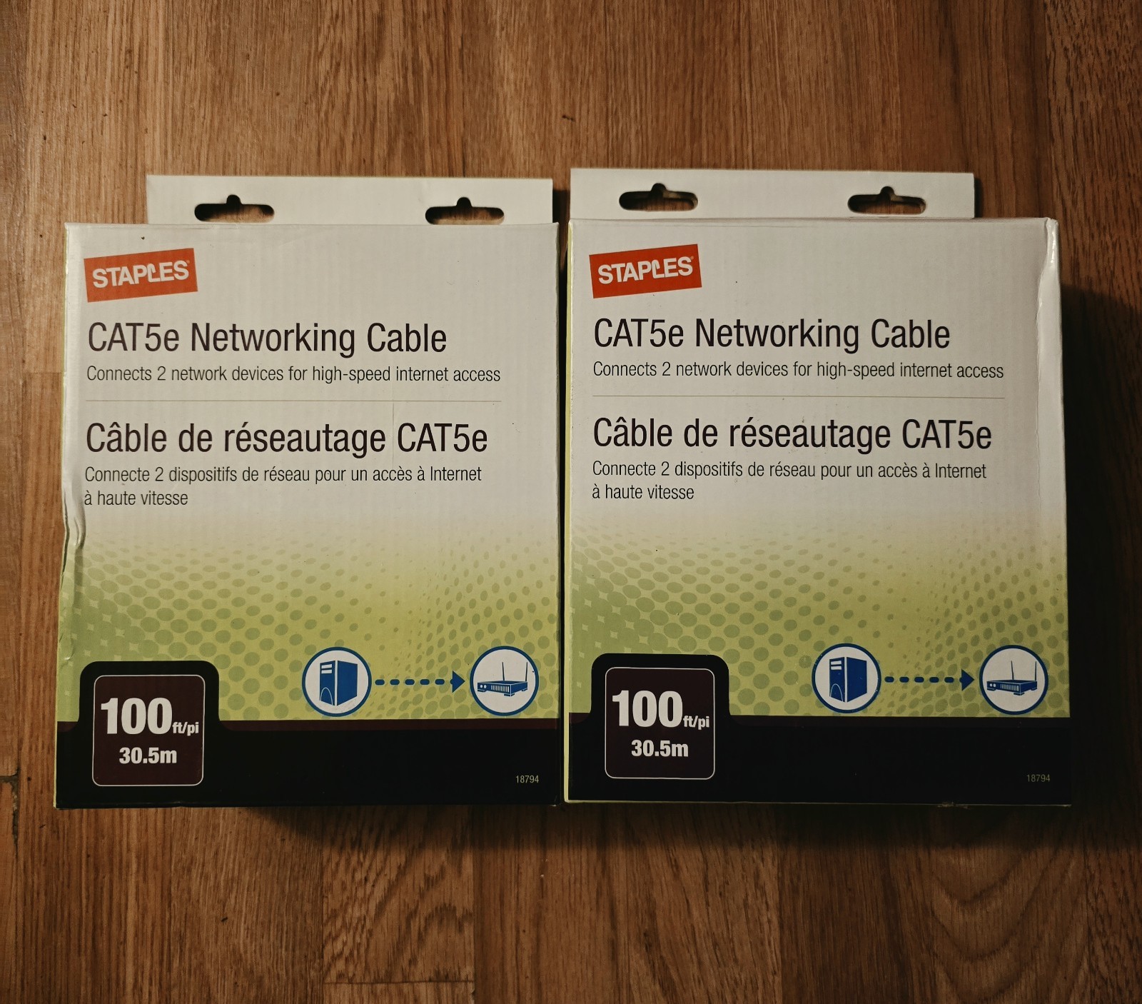 Lot Of 2- Staples CAT5e Networking Cables (Model 18794) 100-foot