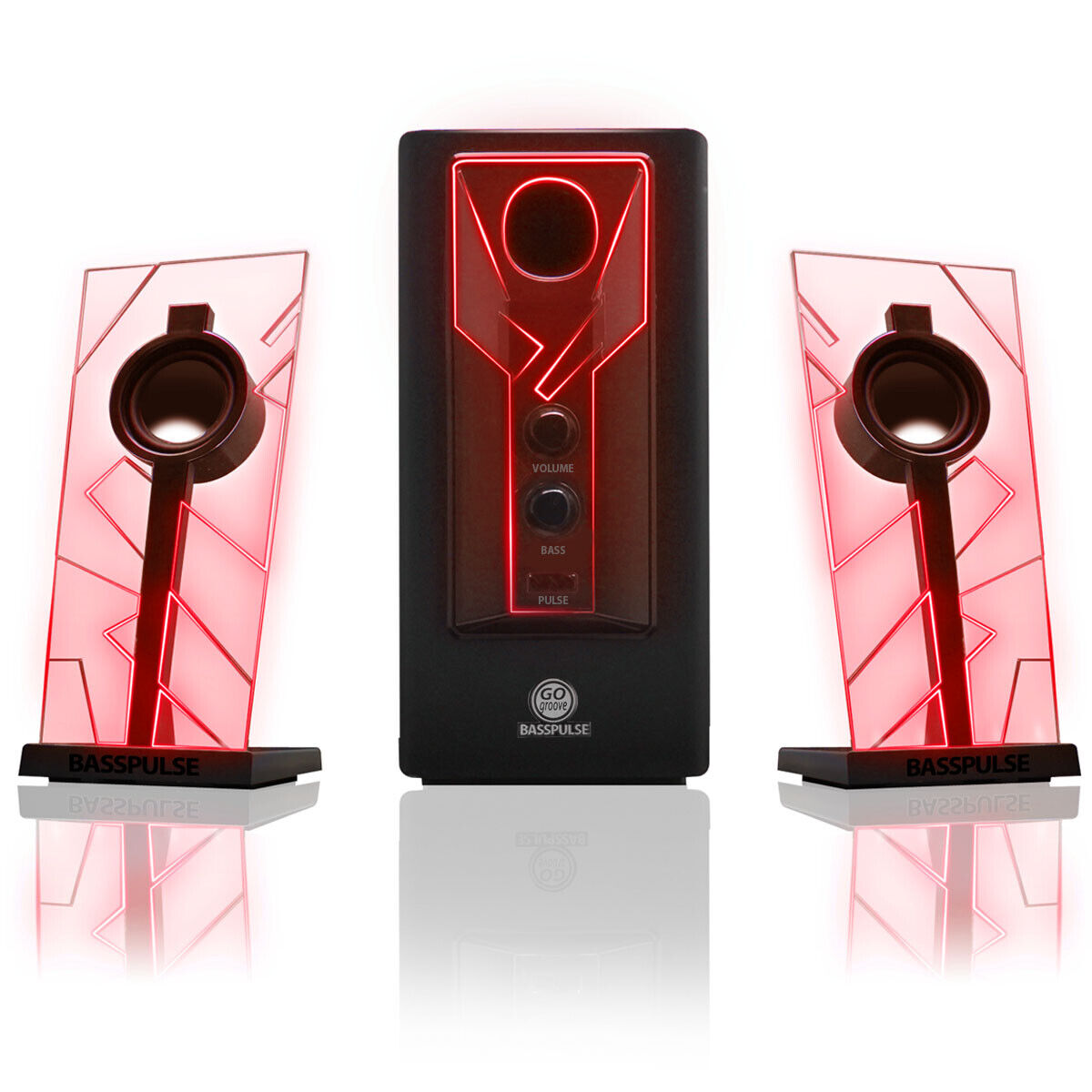GOgroove BassPULSE 2.1 Computer Speakers LED Glow Lights (Red)