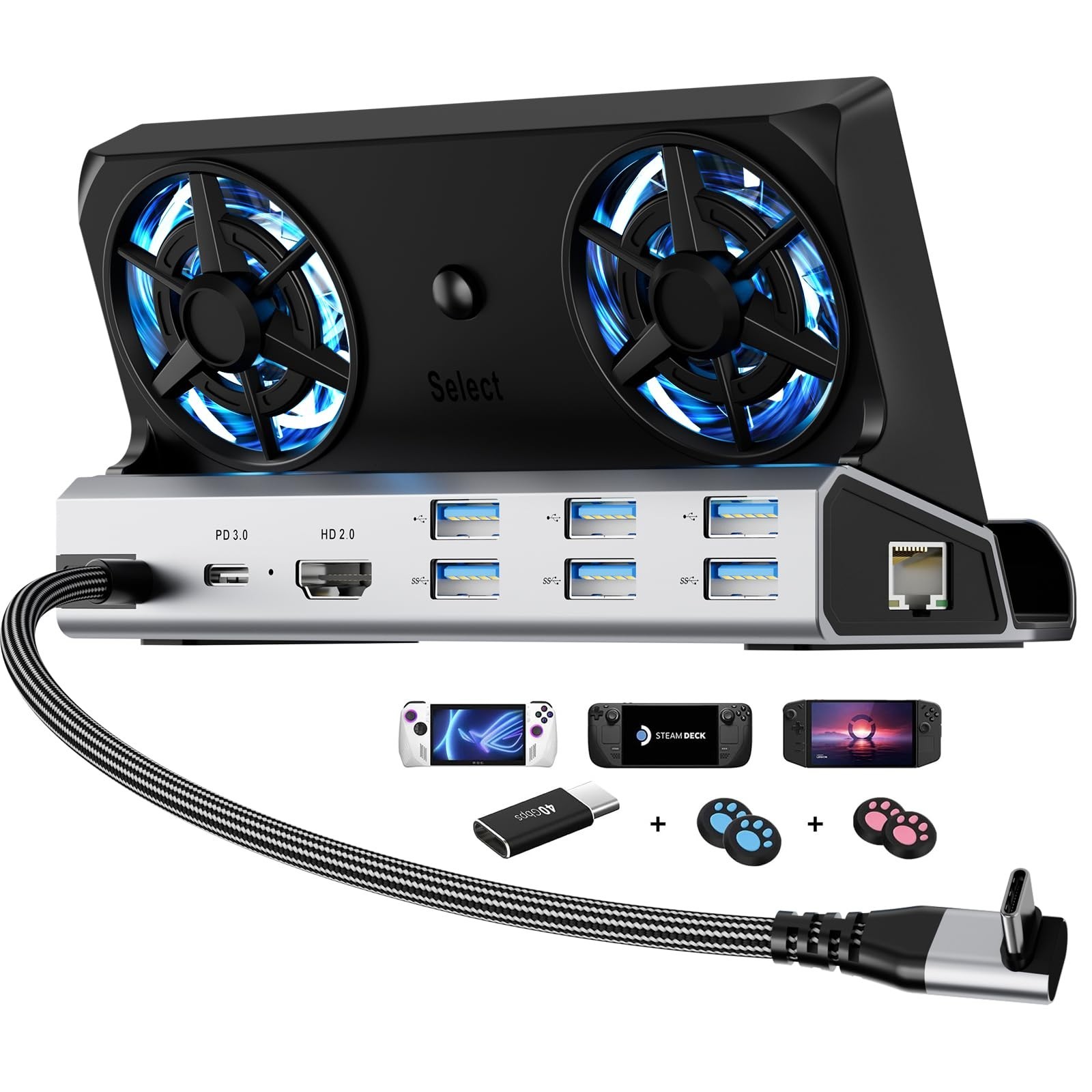 12-in-1 Dual Fan Dock for Steam Deck, Switch, Asus ROG Ally & Lenovo Legion - Co