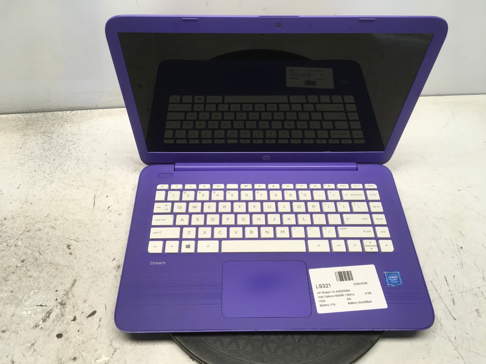 HP Stream 14-AX020WM Intel Celeron N3060 1.6GHz 4 GB 32GB SSD No Batt