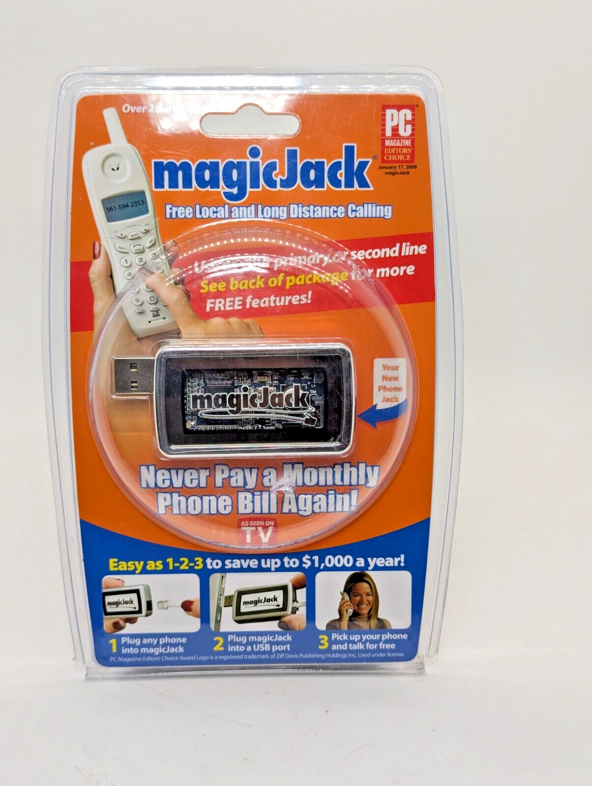 MagicJack USB Phone Jack. Free Local & Long Distance Calling New Sealed Package