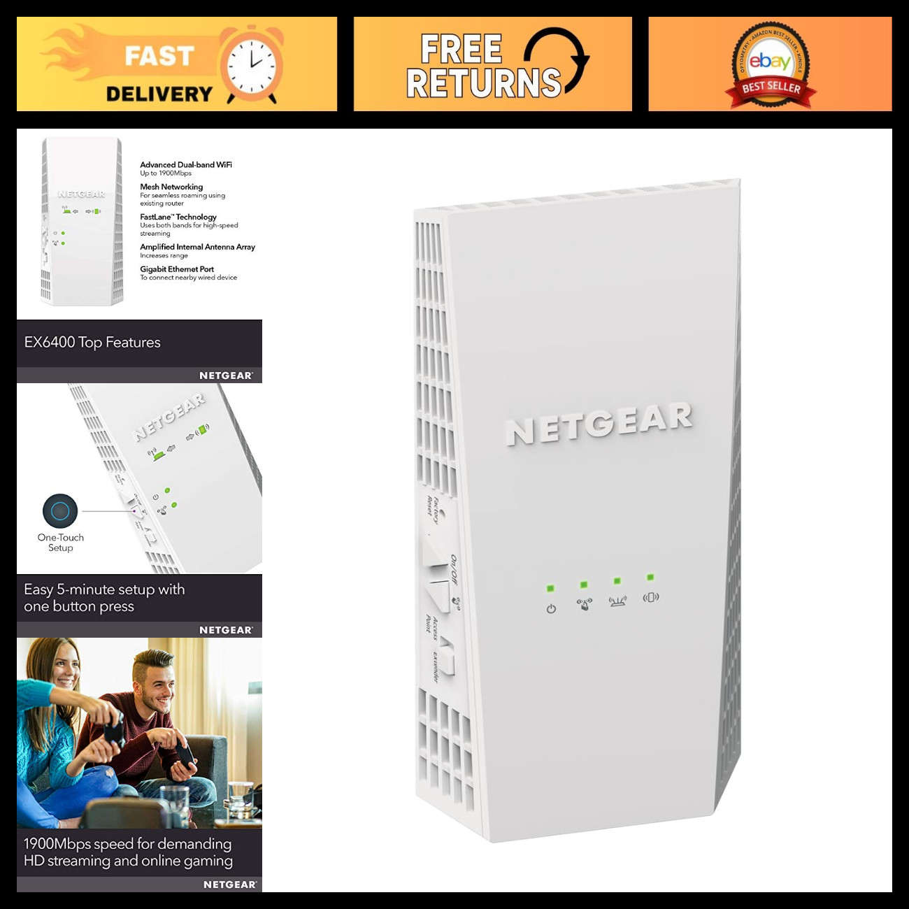 WiFi Range Extender, 2100 sq ft Coverage, 1.9 Gbps High-Speed Internet Booster