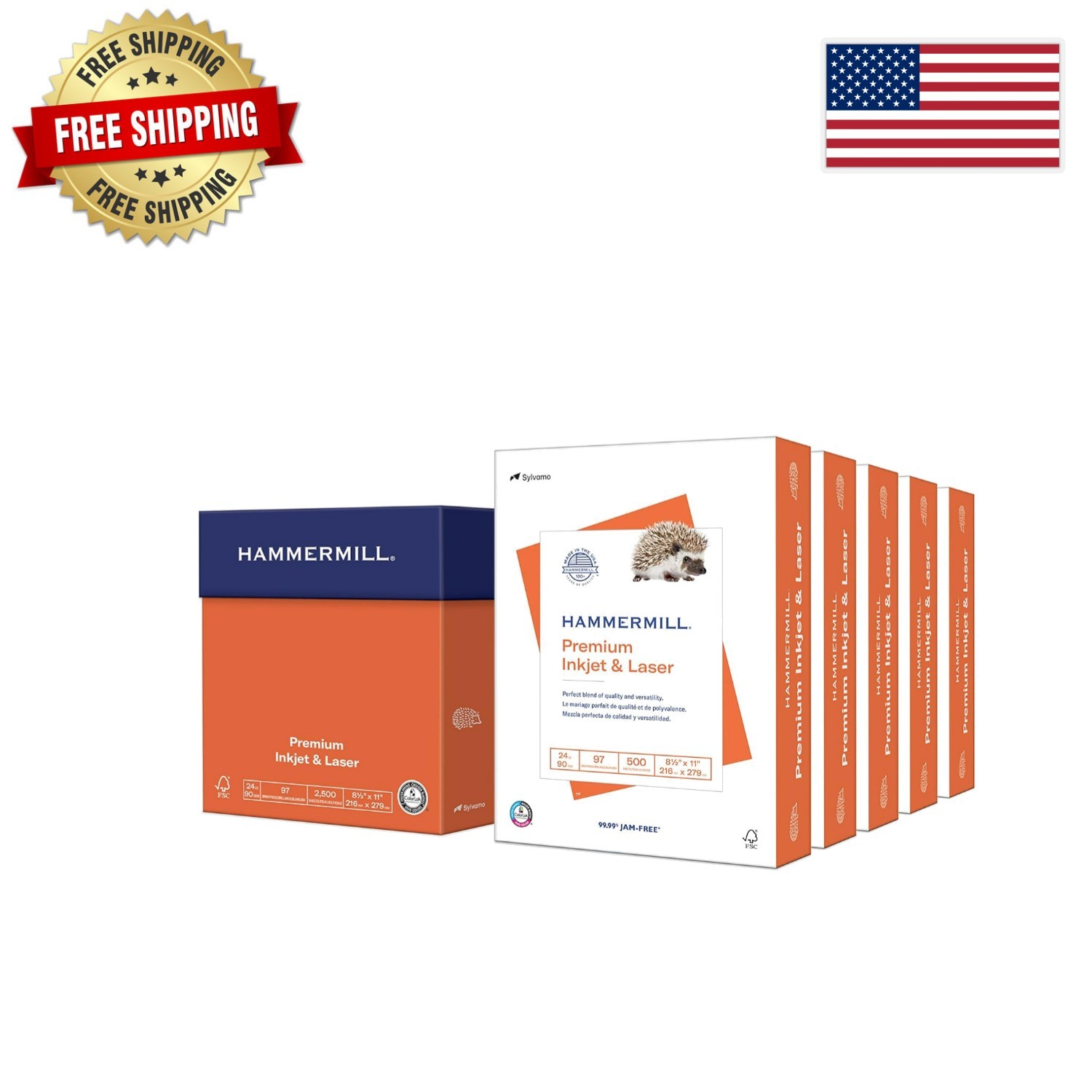 Professional Quality 24Lb Printer Paper 8.5x11 - 2500 Sheets with Bright Finish
