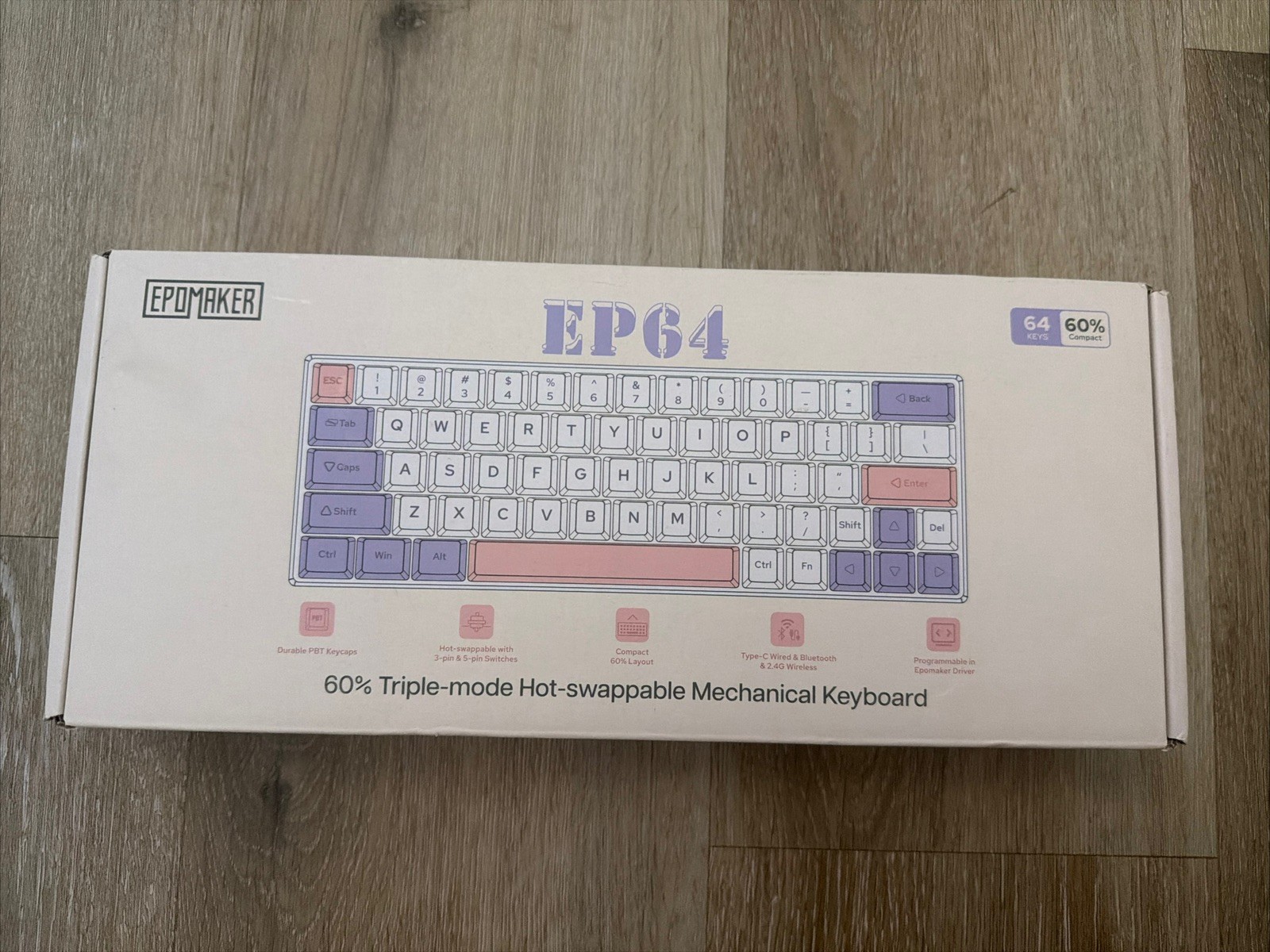 EPOMAKER EP64 60% Mechanical Keyboard, Wireless Gaming Keyboard, Wisteria Switch