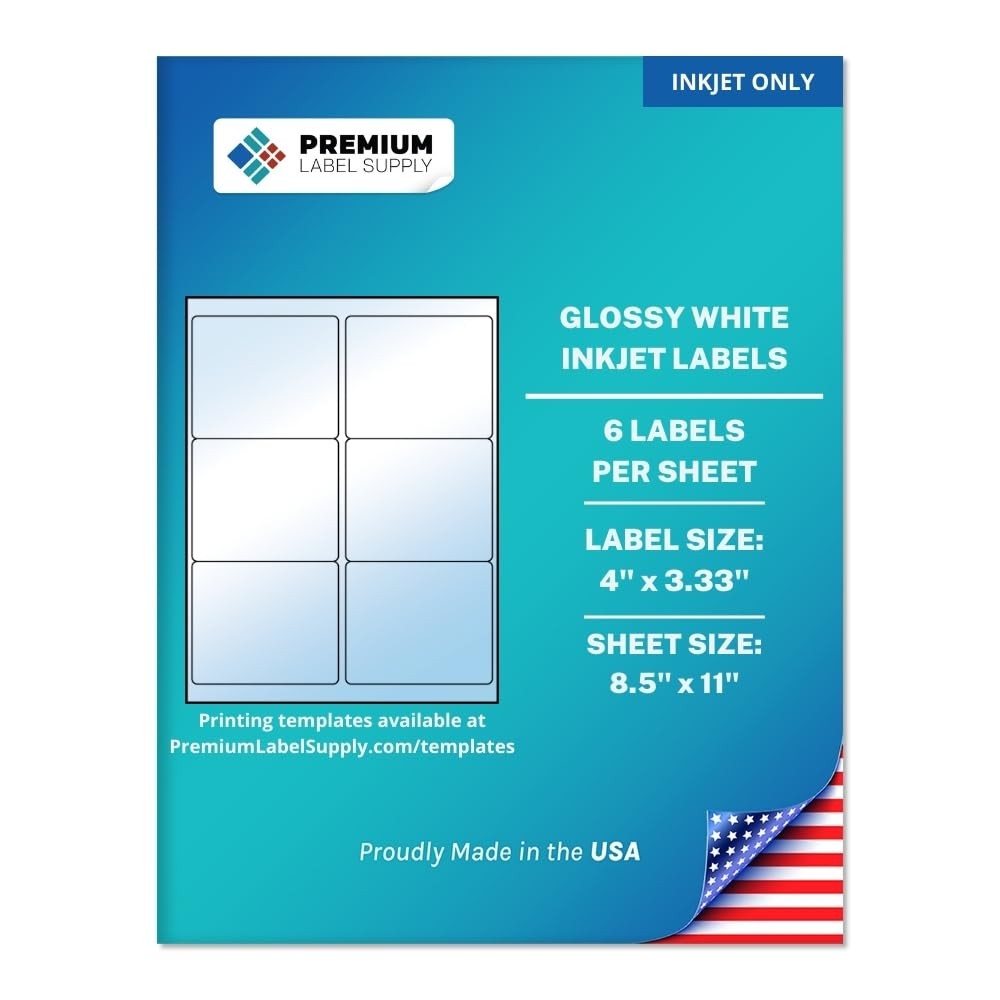 Premium Label Supply Glossy White Inkjet Sticker Labels 4x3.33" - 150 Count