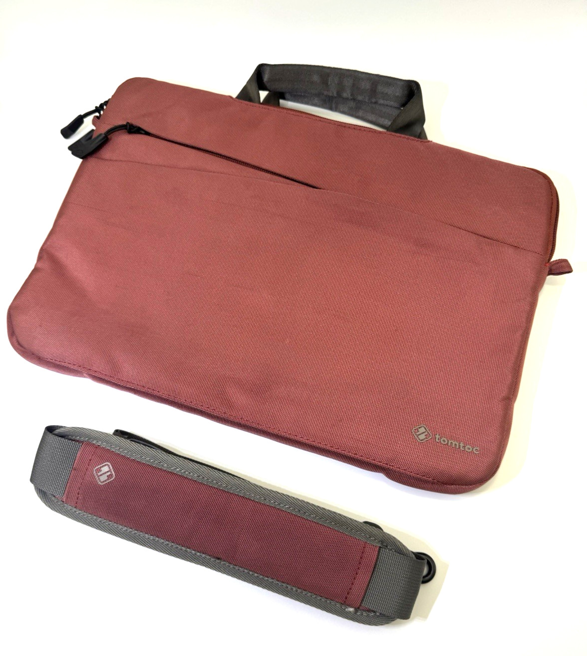 Tomtoc Maroon Protective/Padded Laptop Shoulder Bag w Luggage Strap 14" x 10"