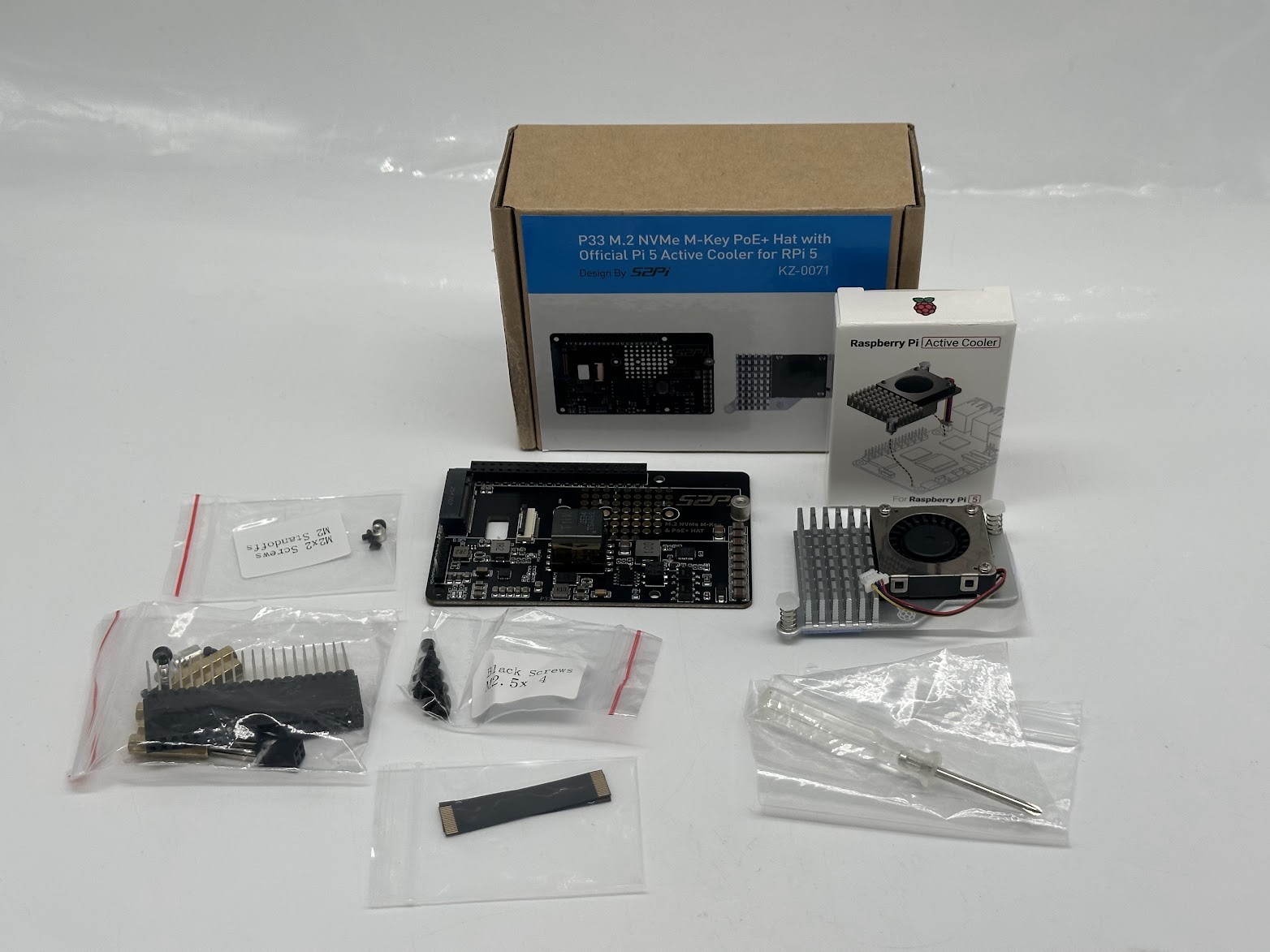 52Pi P33 M.2 NVME M-KEY PoE Hat w/ Official Pi 5 Active Cooler for RPi 5