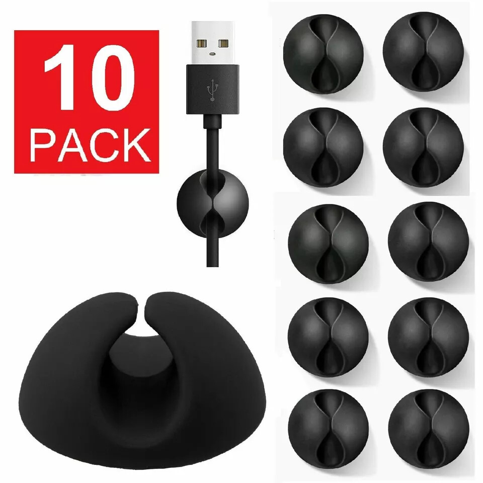 10 Pcs Cable Clips Grip Desk Wall Organizer Desktop Sticky Wire Cord USB -Holder