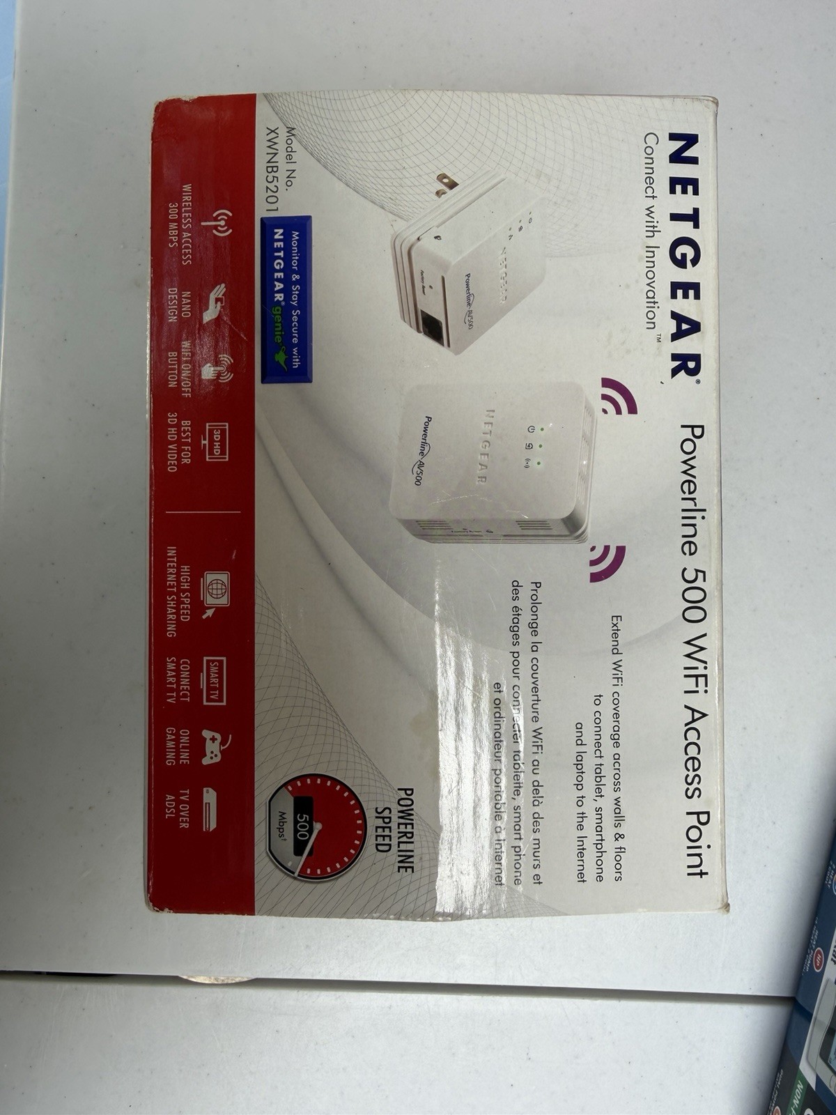 Netgear Powerline 500 + WiFi 2.4GHz 802.11 b/g/n wireless, Model XWNB5201-100PAS