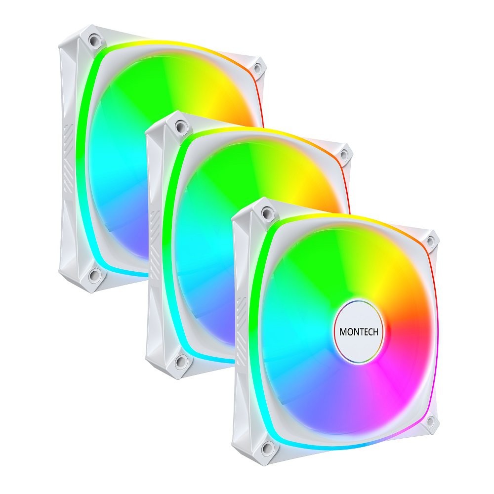 MONTECH AX120PW3IN1 FAN-AX3PW4 AX120 PRO PWM 120mm ARGB Case Fan 3-Pack White