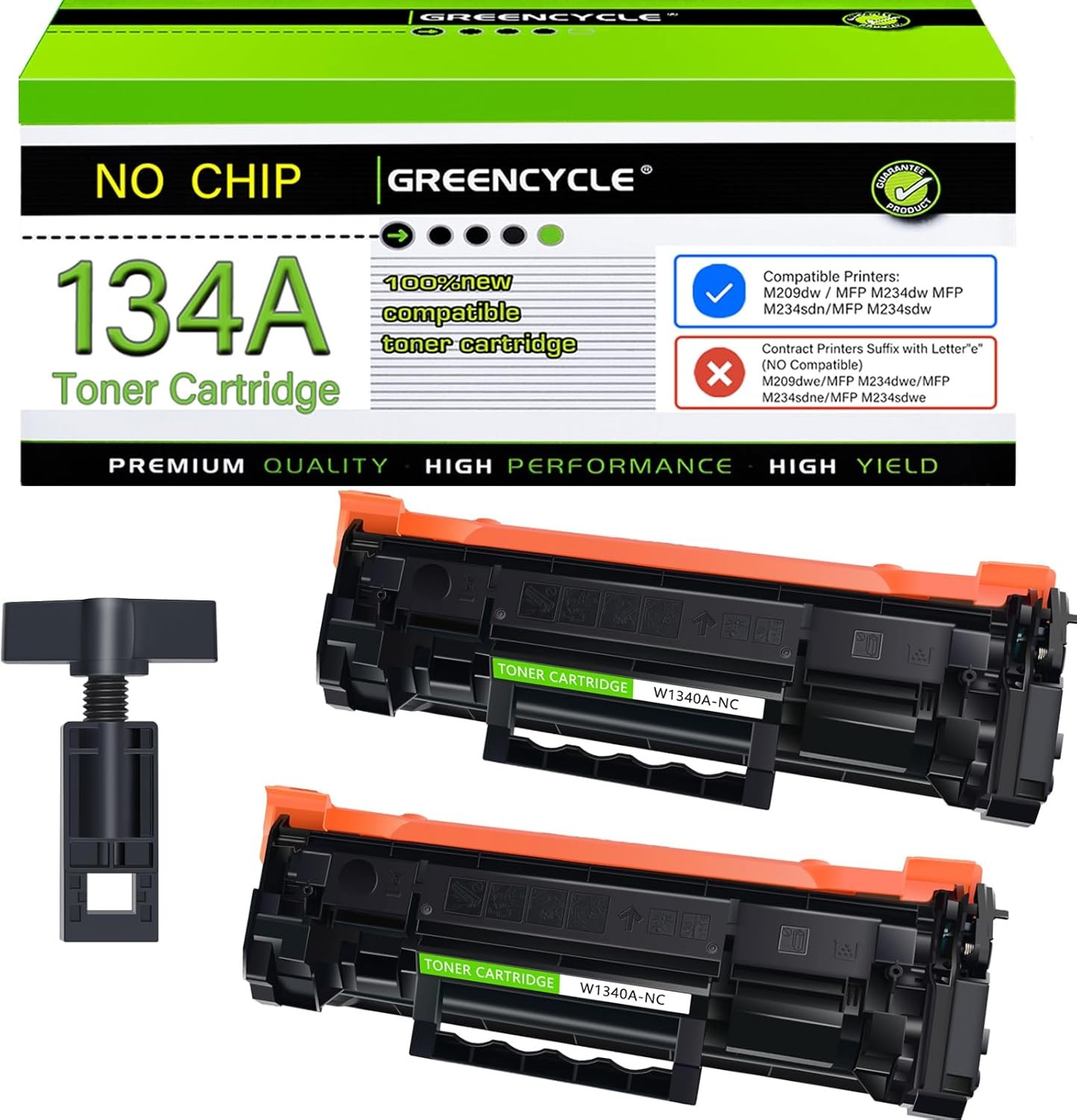 GREENCYCLE 2PK W1340A 134A No Chip Toner Cartridge For HP Laserjet MFP M234sdwe
