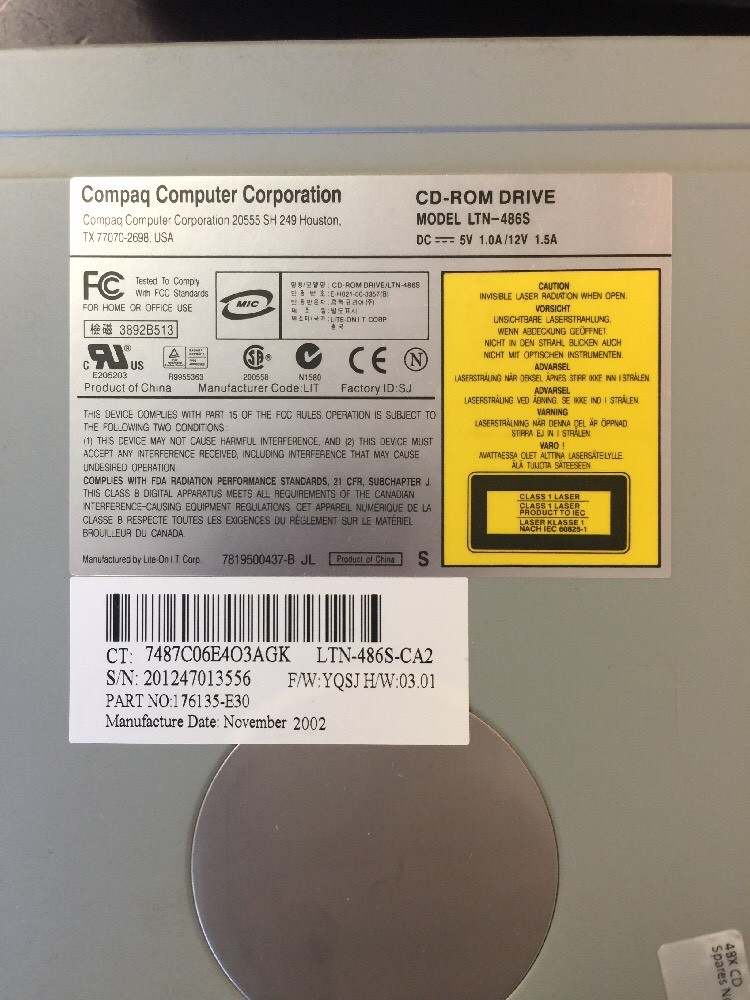 Compaq & Lite On LTN-486S EIDE CD-ROM Drive 48x Black