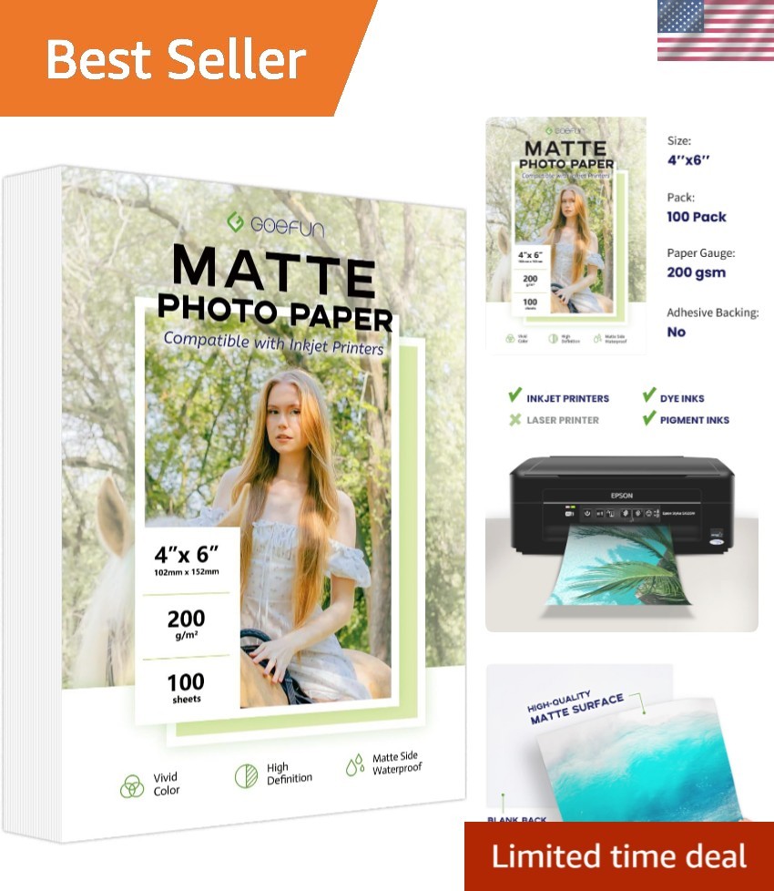 Matte Photo Paper 4x6, 200 GSM/54LB Inkjet Photo Paper for Printer 100 Sheets...