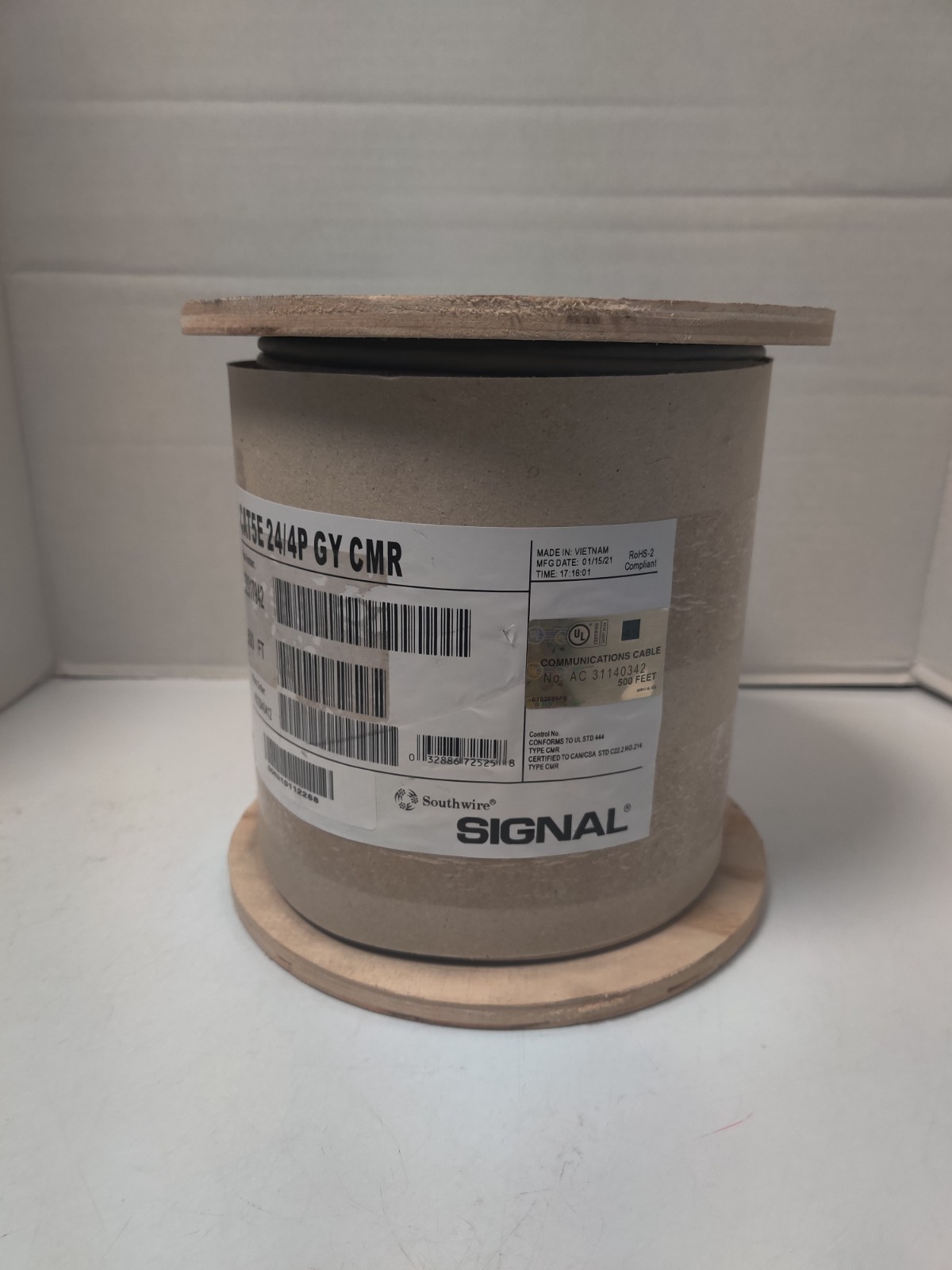 500 ft. South wire SIGNAL Gray 24/4P Solid CU CAT5e CMR (Riser) Data Cable New