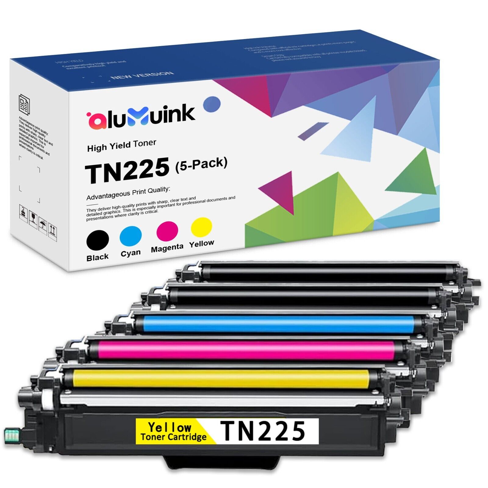 High Yield TN225 Toner Replacement for Brother TN225 MFC-9140CDN 5PK(2BK/C/M/Y)