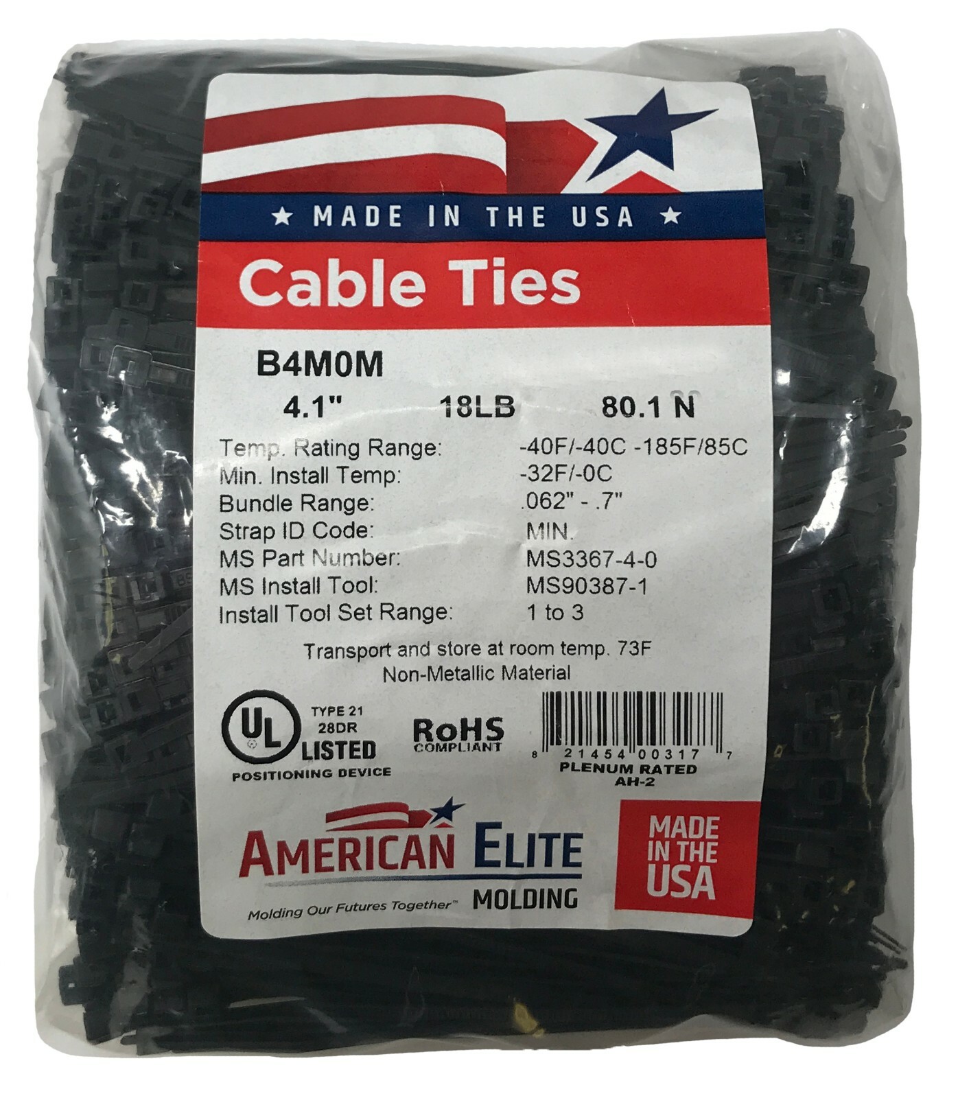 (100) Black 4" Inch Nylon Cable Wire Wrap Zip Ties 18 LBS UV Resistant - USA