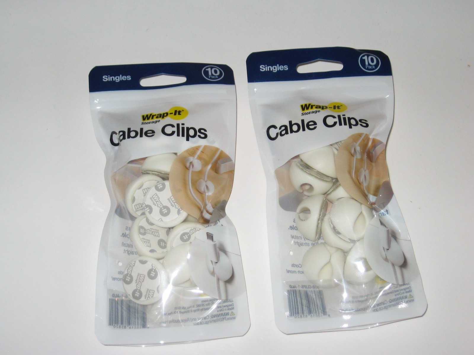 20 Wrap-it Storage Rnd White Silicone Cable Clips Singles 2 Pkgs of 10 Each MIP
