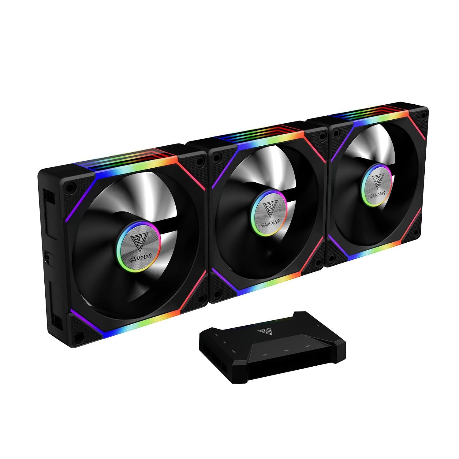 GAMDIAS 3 Pack 120mm Case Fan & 3 Reverse Blades & 1 USB Hub, ARGB PWM PC Fans w