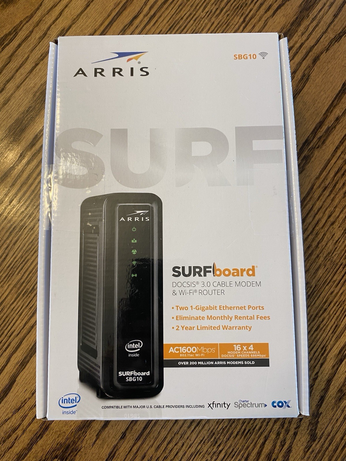Arris Surfboard SBG10 DOCSIS 3.0 Cable Modem Wi-Fi Router AC1600 Black NIB