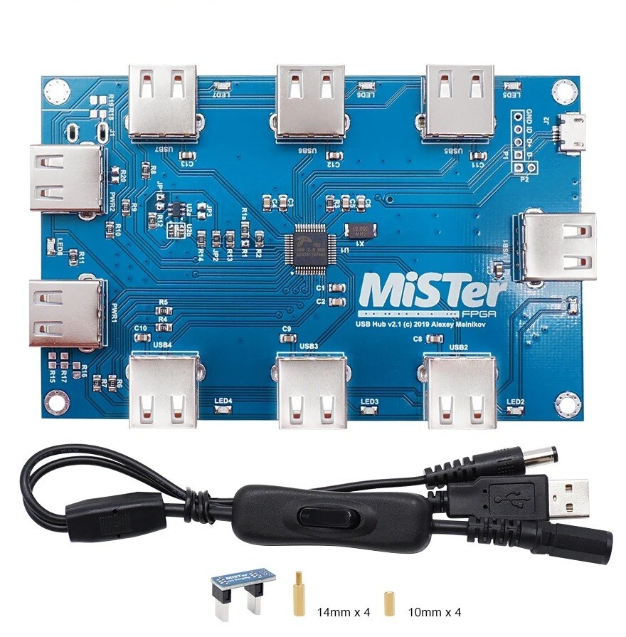 Mister FPGA 7 Port USB HUB V2.1 Kit With Splitter Power Switch Cable & Bridge