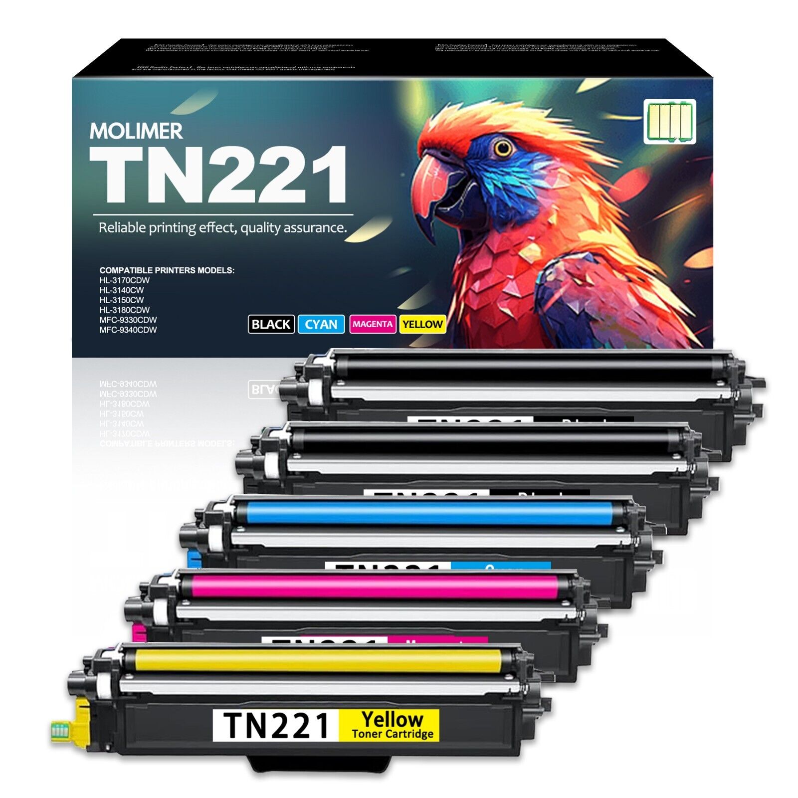 5-Pack TN221 Toner Replacement for Brother TN221 TN225 MFC 9340cdw(2BK/1C/1M/1Y)