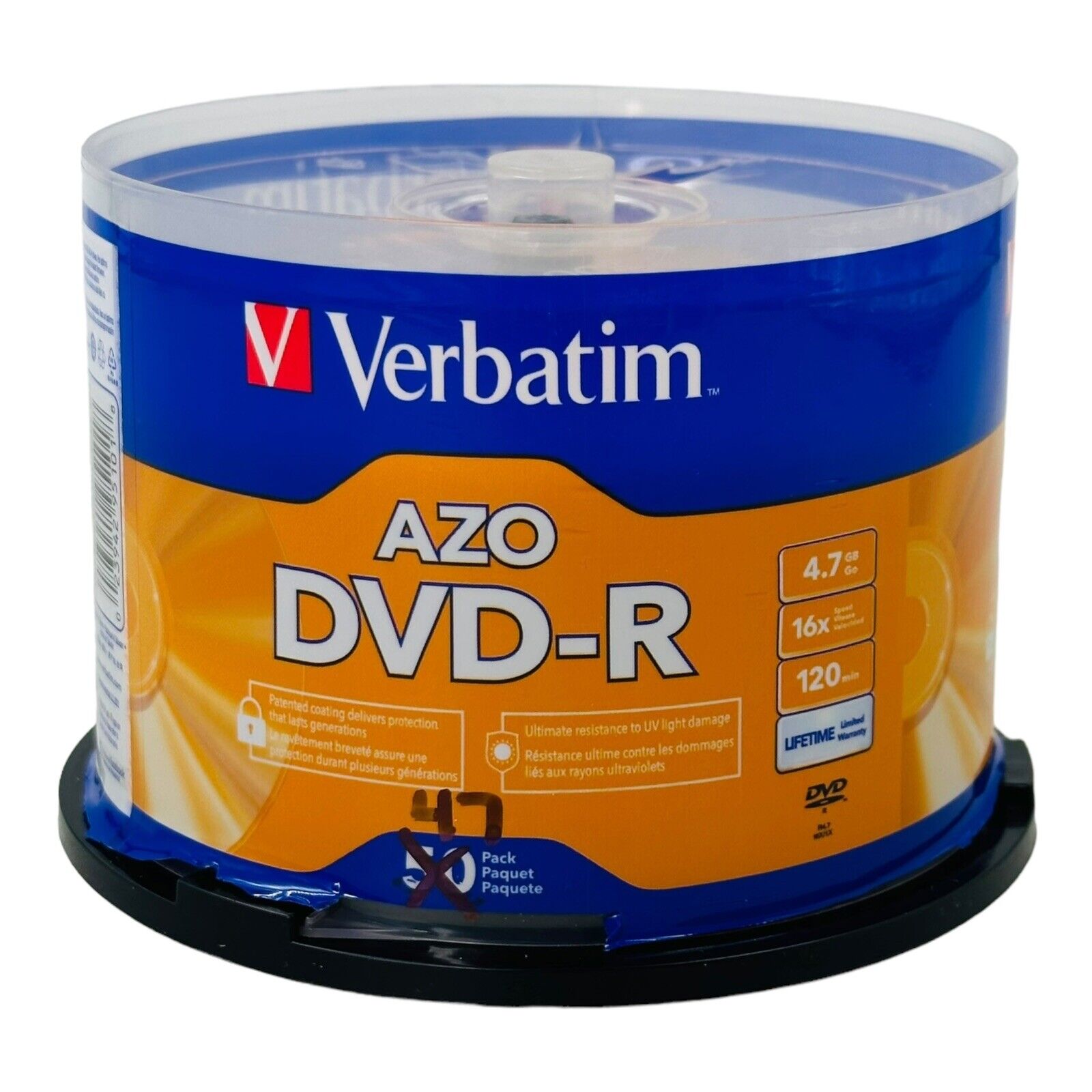47 Discs Verbatim AZO DVD-R 4.7GB 16X with Branded Surface *Read*