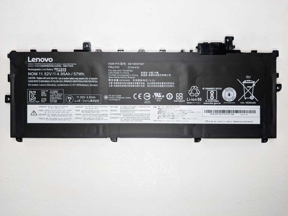 Genuine 01AV430 Battery For Lenovo ThinkPad X1 Carbon 2017 2018 SB10K97587 57WH