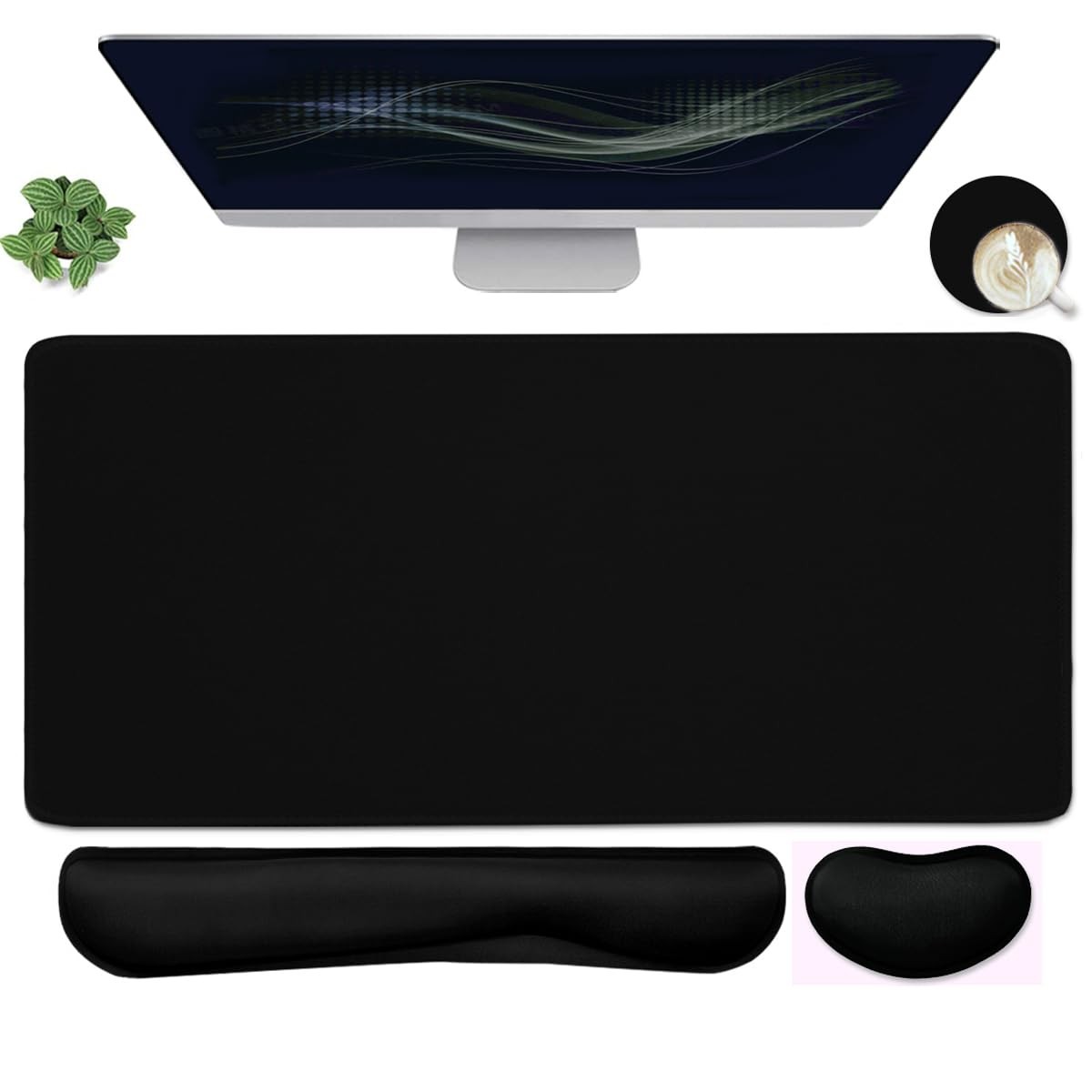 Large Pad and Keyboard Wrist Rest, Desk Pad for Keyboard and , 4-in-1 Large G...