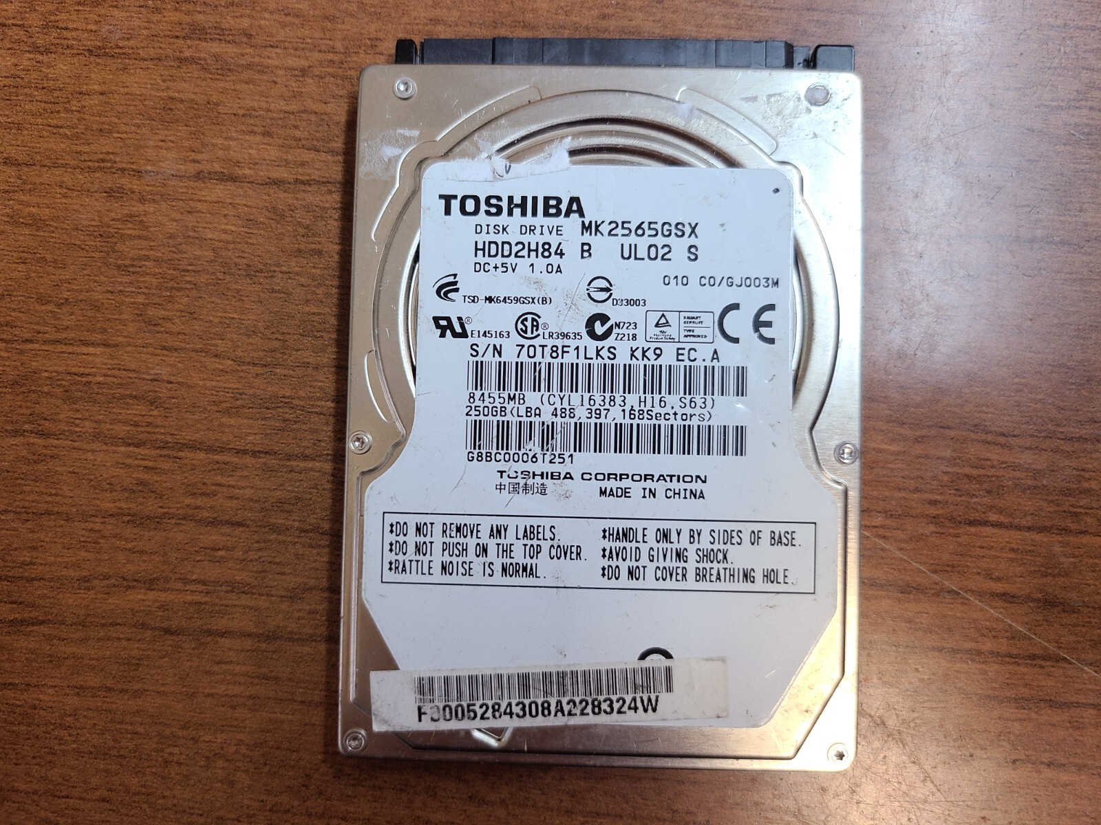 GENUINE TOSHIBA 250GB 2.5" HDD HARD DRIVE MK2565GSX HDD2H84 B UL02 S GJ003M READ