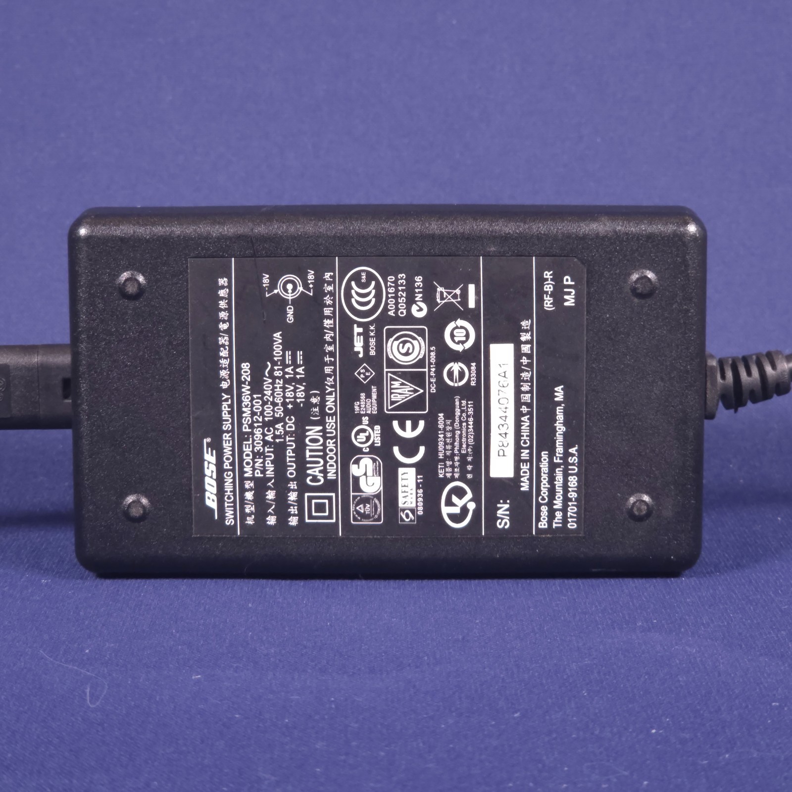 Bose SoundDock Series 1 PSM36W-208 Switching Power Supply AC Adapter 100-240V