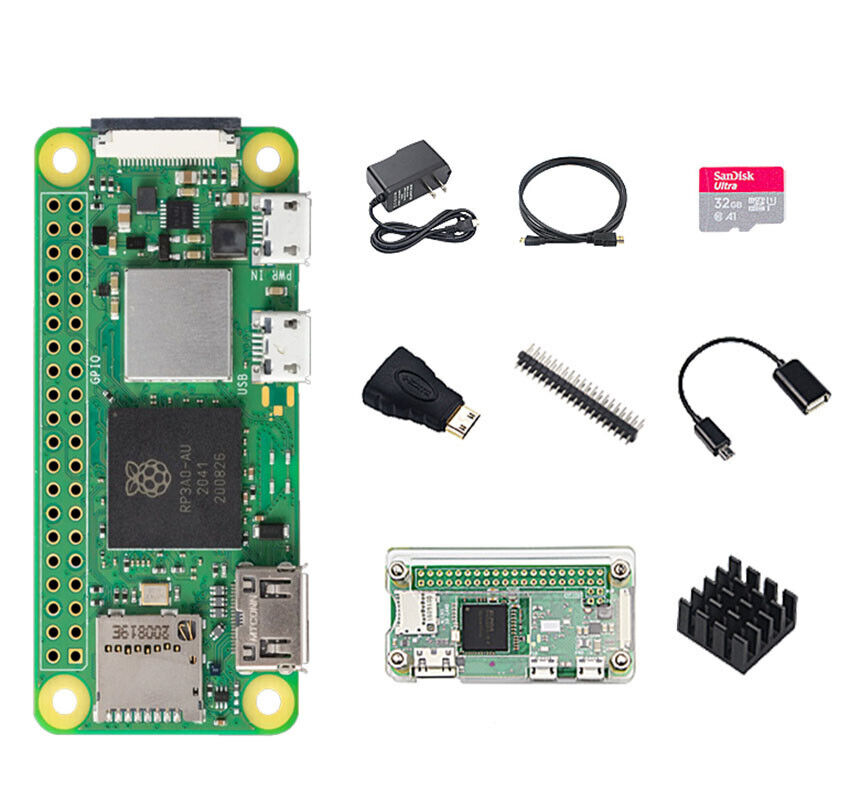 Raspberry Pi Zero 2 W Starter Kit Board Power Supply Case Heatsink HDMI Header