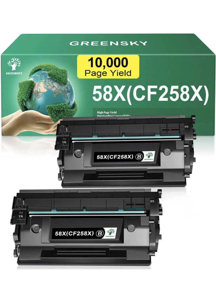 GREENSKY 2 Pack (No Chip) Toner Cartridge Replacement 58X CF258X 58A CF258A 