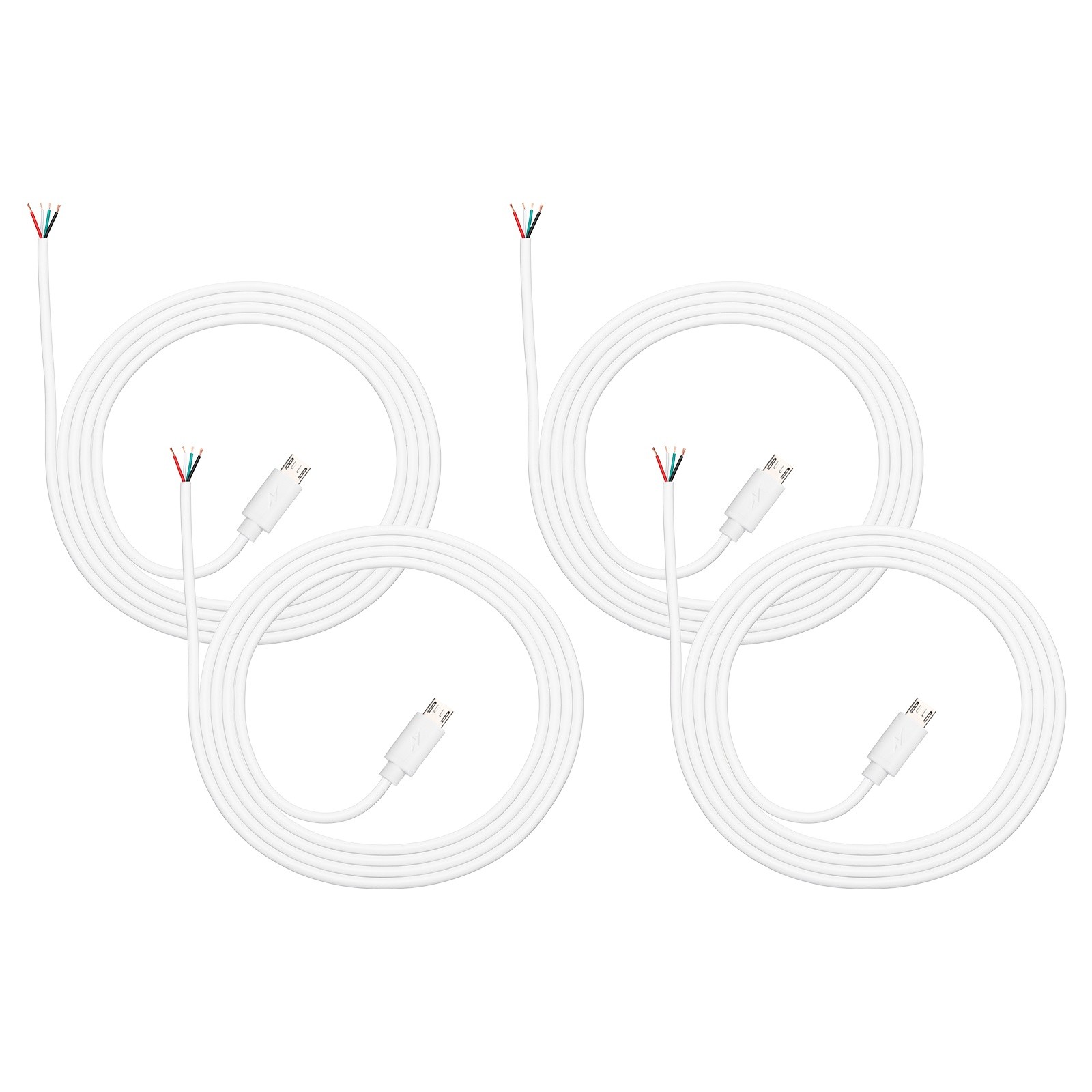 4Pcs 24AWG x 2C+28AWG x 2C 5V 2.4A 3.28Ft Micro USB Pigtail Cable, White