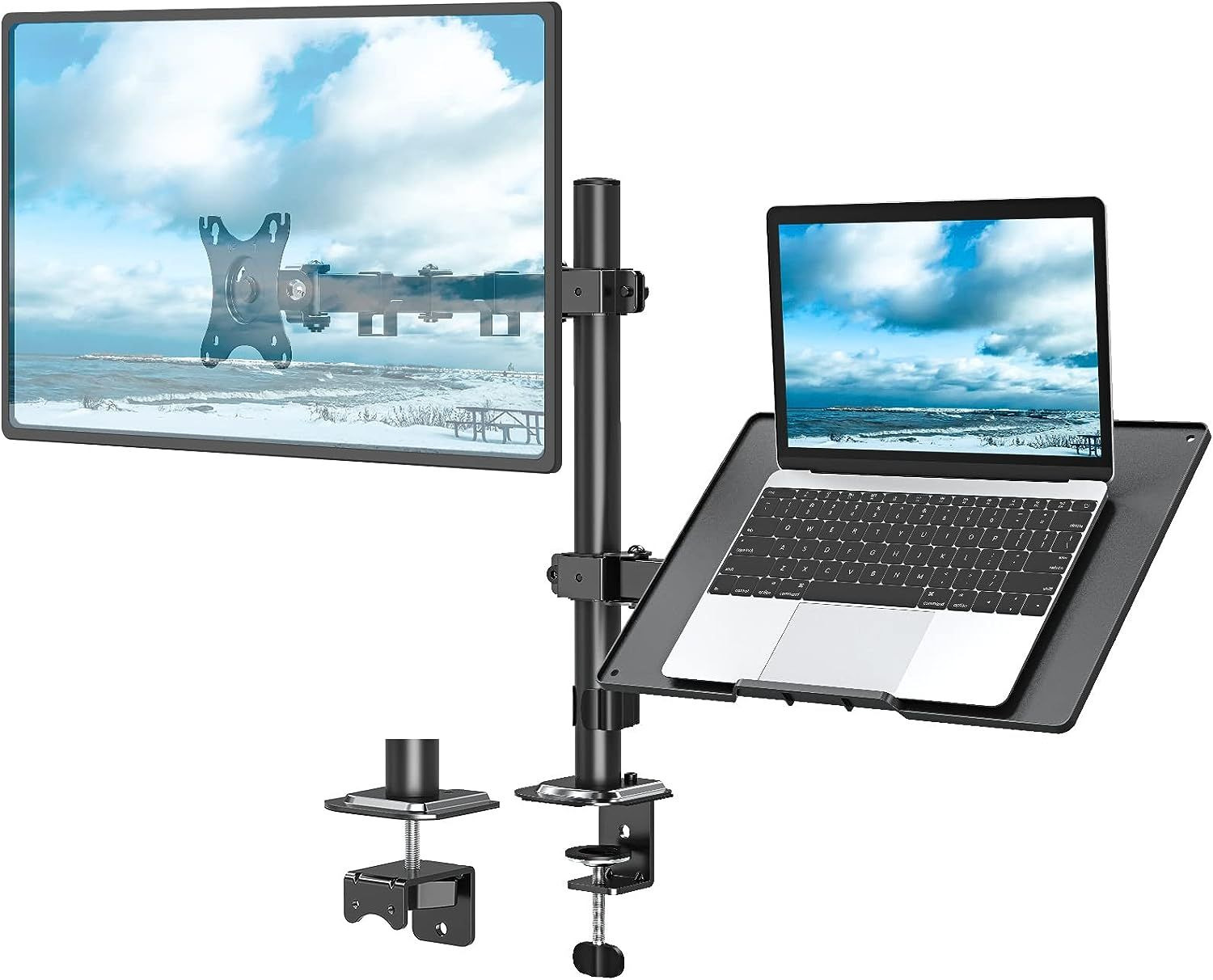 MOUNT PRO Computer Monitor and Laptop Desk Mount Combo, Height Black 