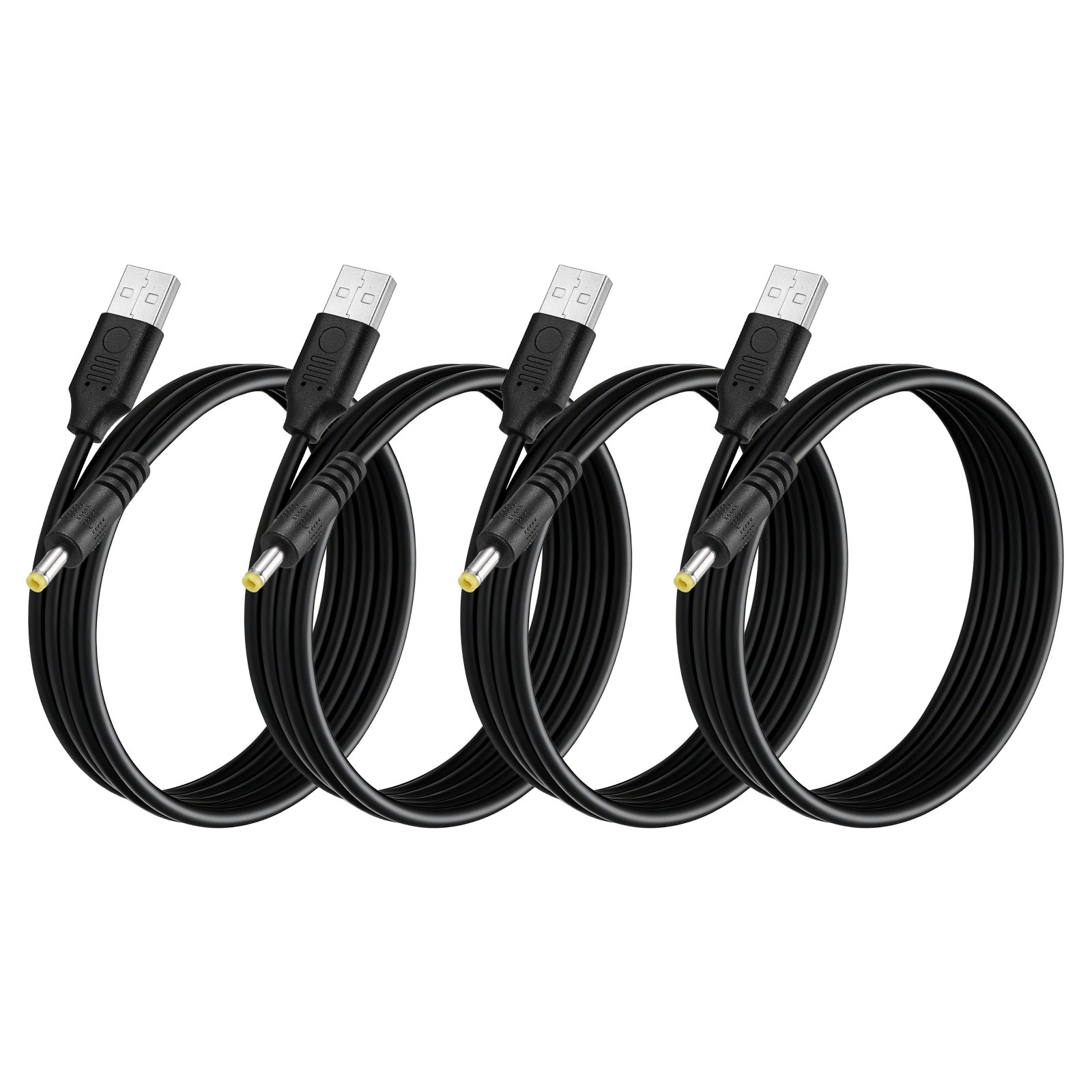 4Pcs USB to DC Power Cable 4x1.7mm, 5V 3A for LED Lights, 0.5 M/2Ft, Black