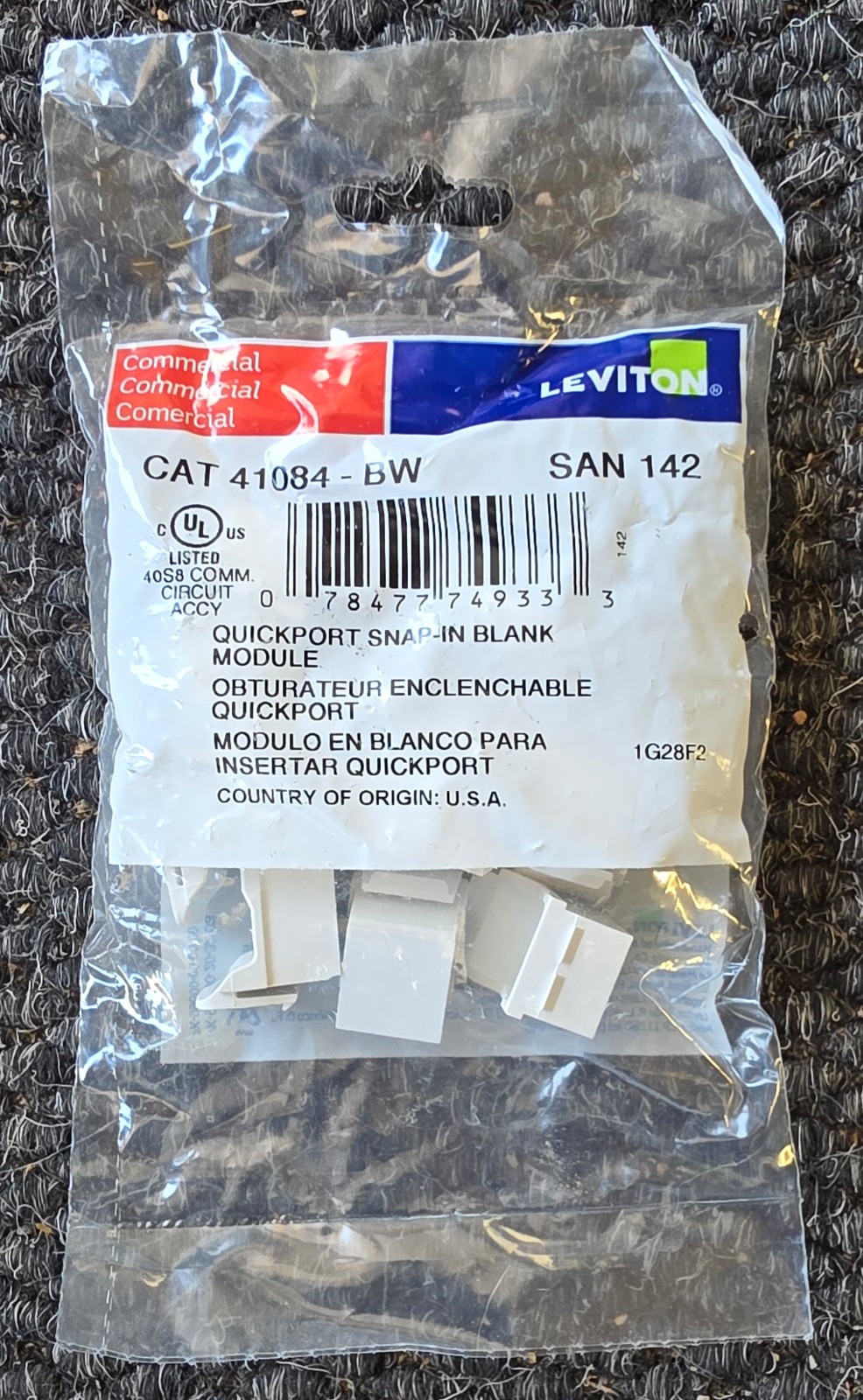 Leviton CAT 41084-BW SAN 142 QuickPort Snap-In Blank Module - Bag of 10 - NEW